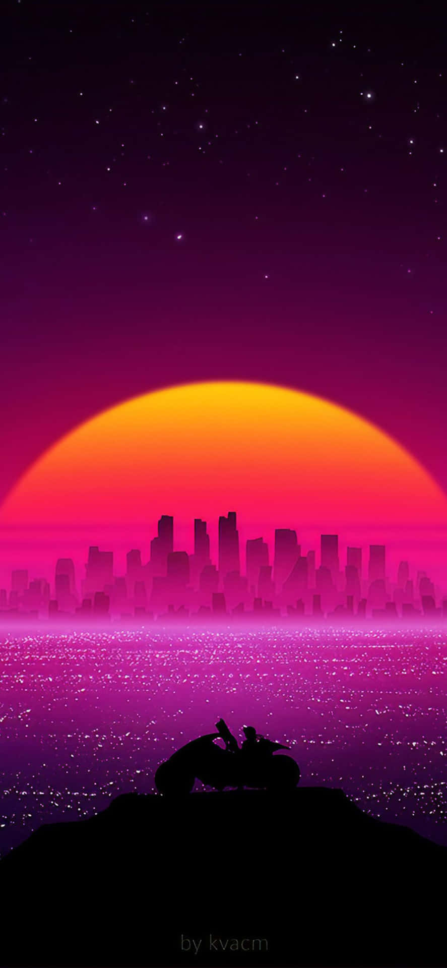 Retro Iphone Embracing Dark Purple Sunset Background