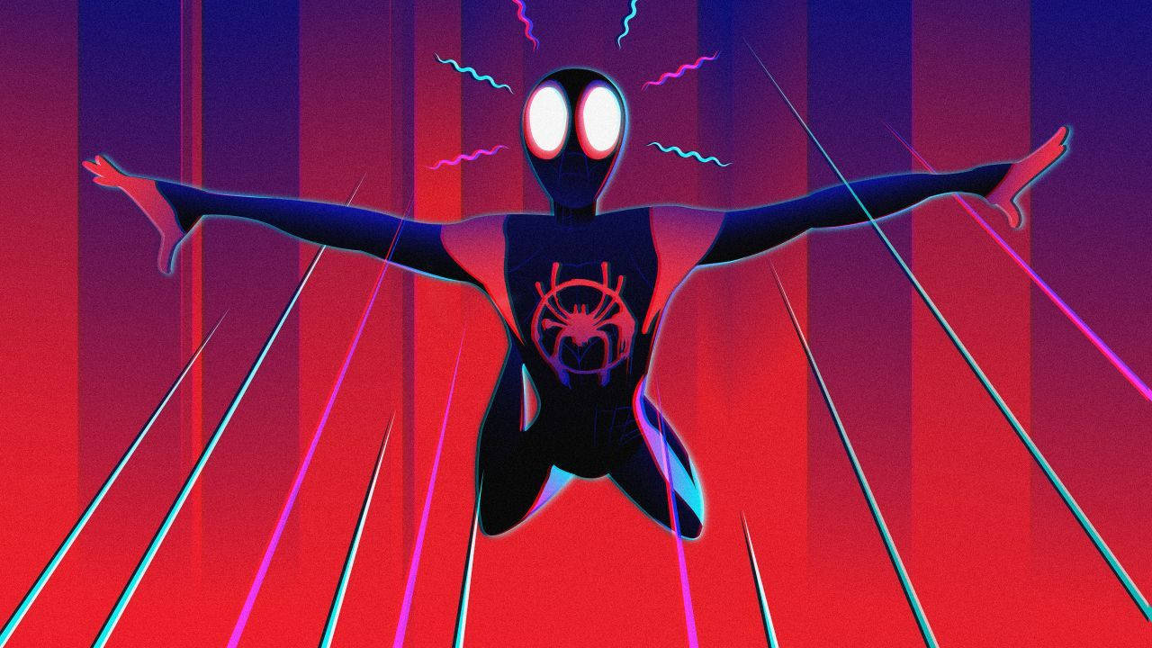 Retro Miles Morales On Red Stripes Background