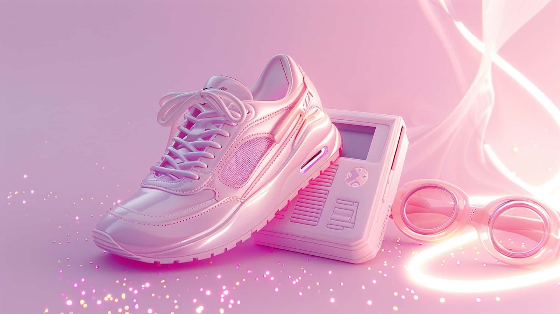 Retro Pink Sneakerand Game Boy Aesthetic Background