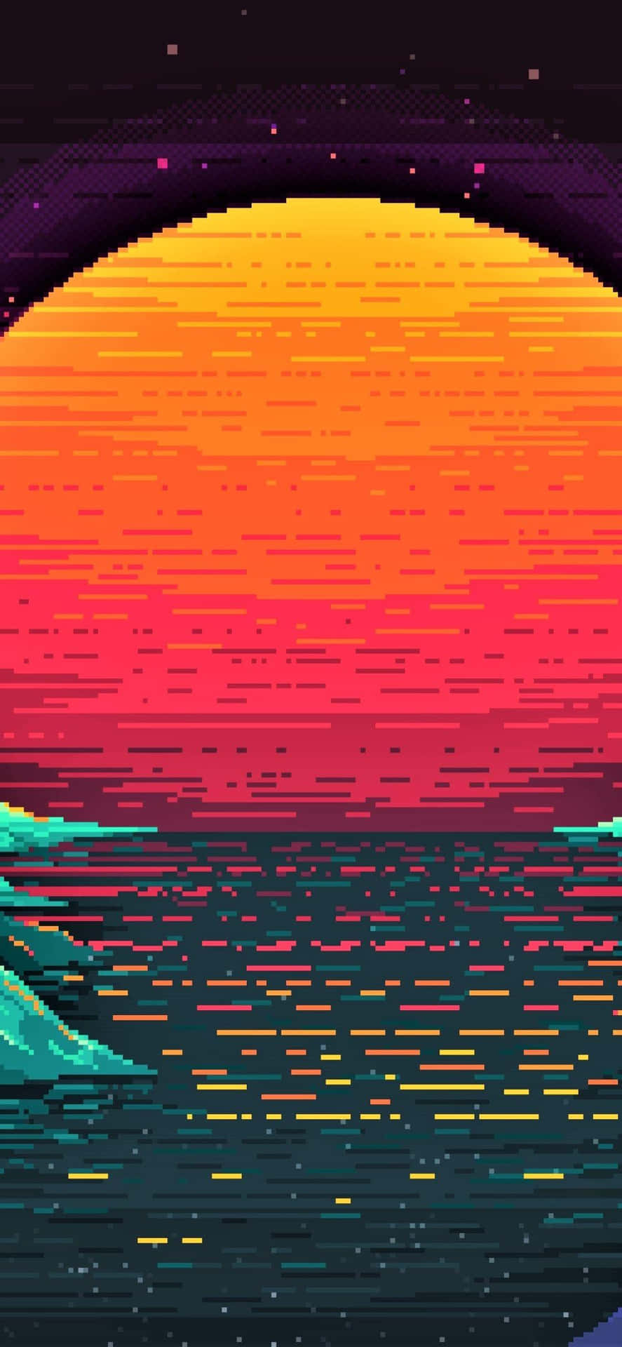 Retro Pixel Sunrise Art Background