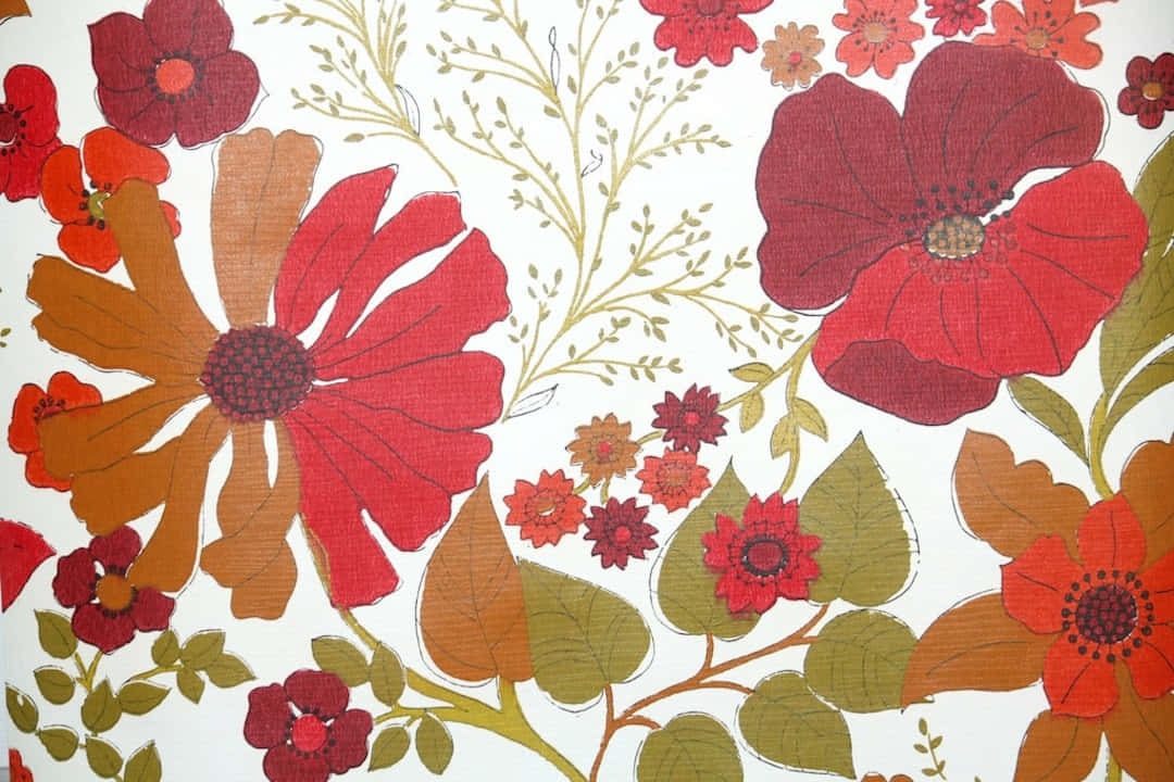 Retro Red 70s Floral Design Background