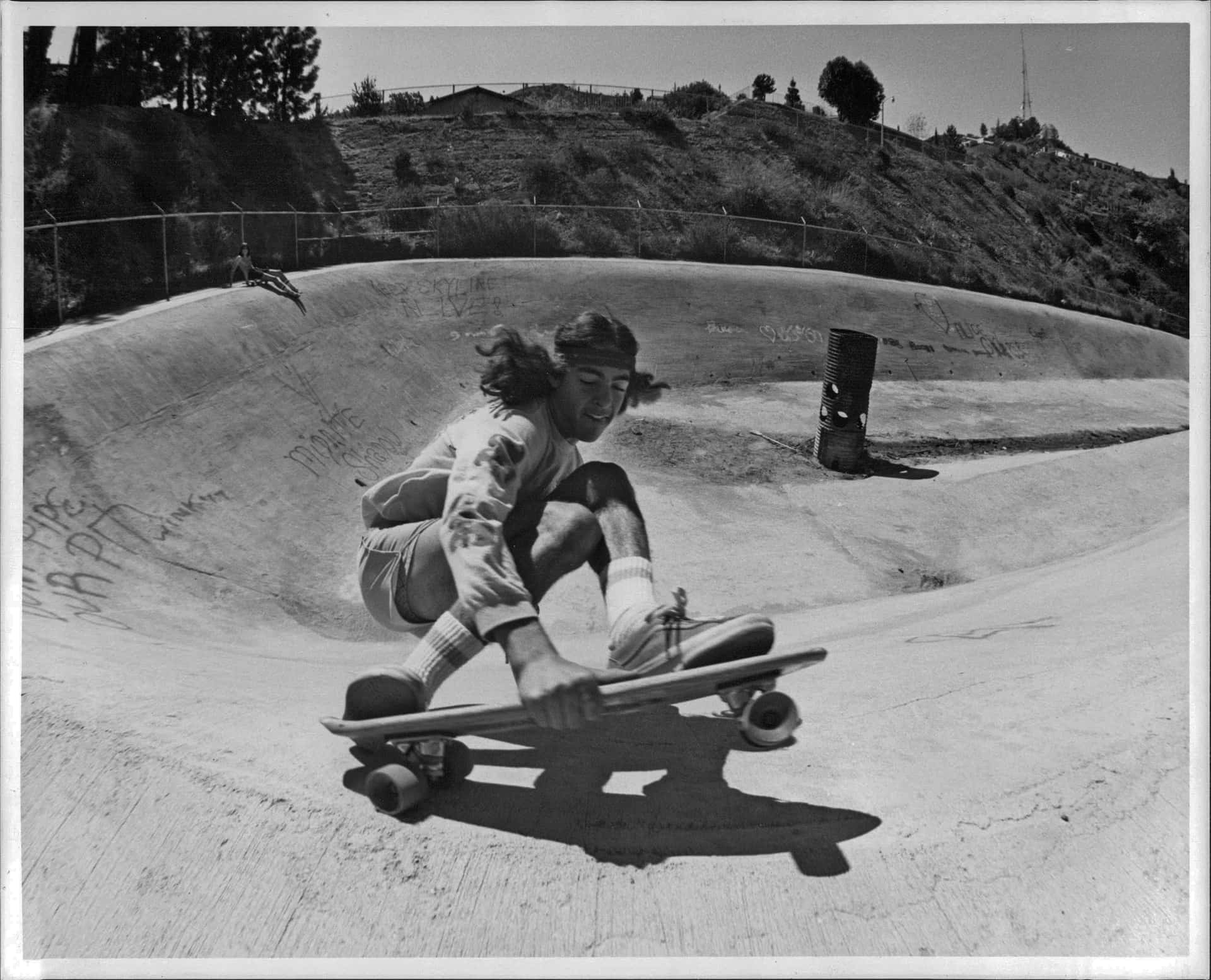 Retro Skateboard Boy Tricks Park Background