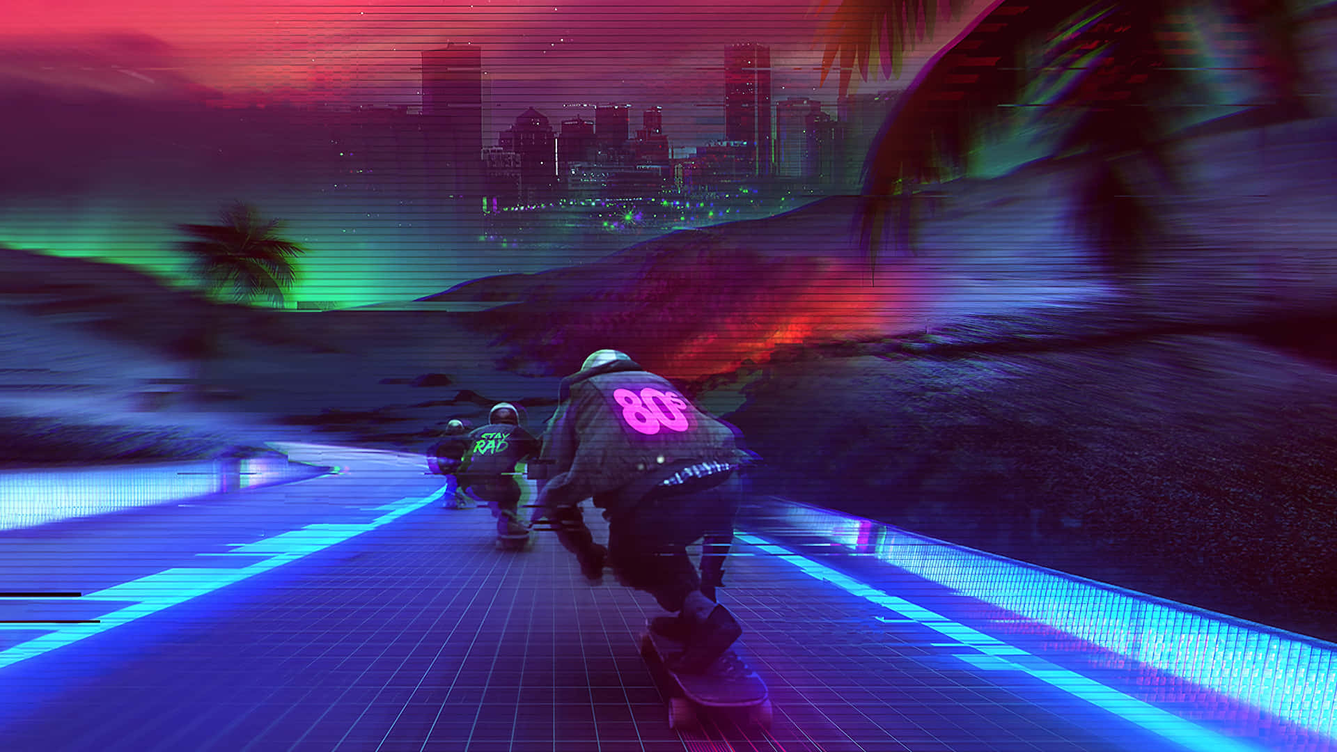 Retro Skateboard Neon Road Background