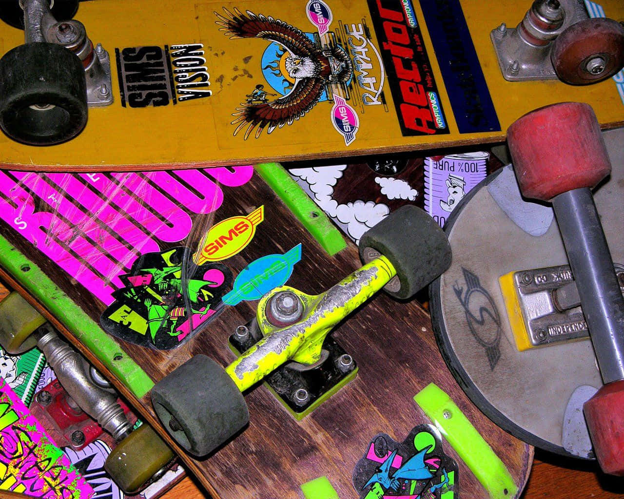 Retro Skateboard Pile Background