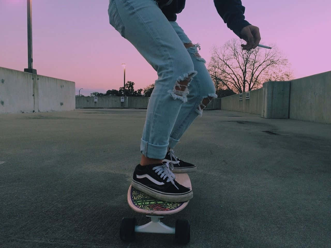 Retro Skateboard Pink Background