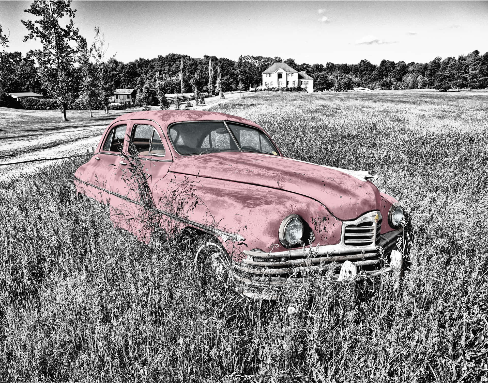 Retro Styled Pink Vintage Car Background