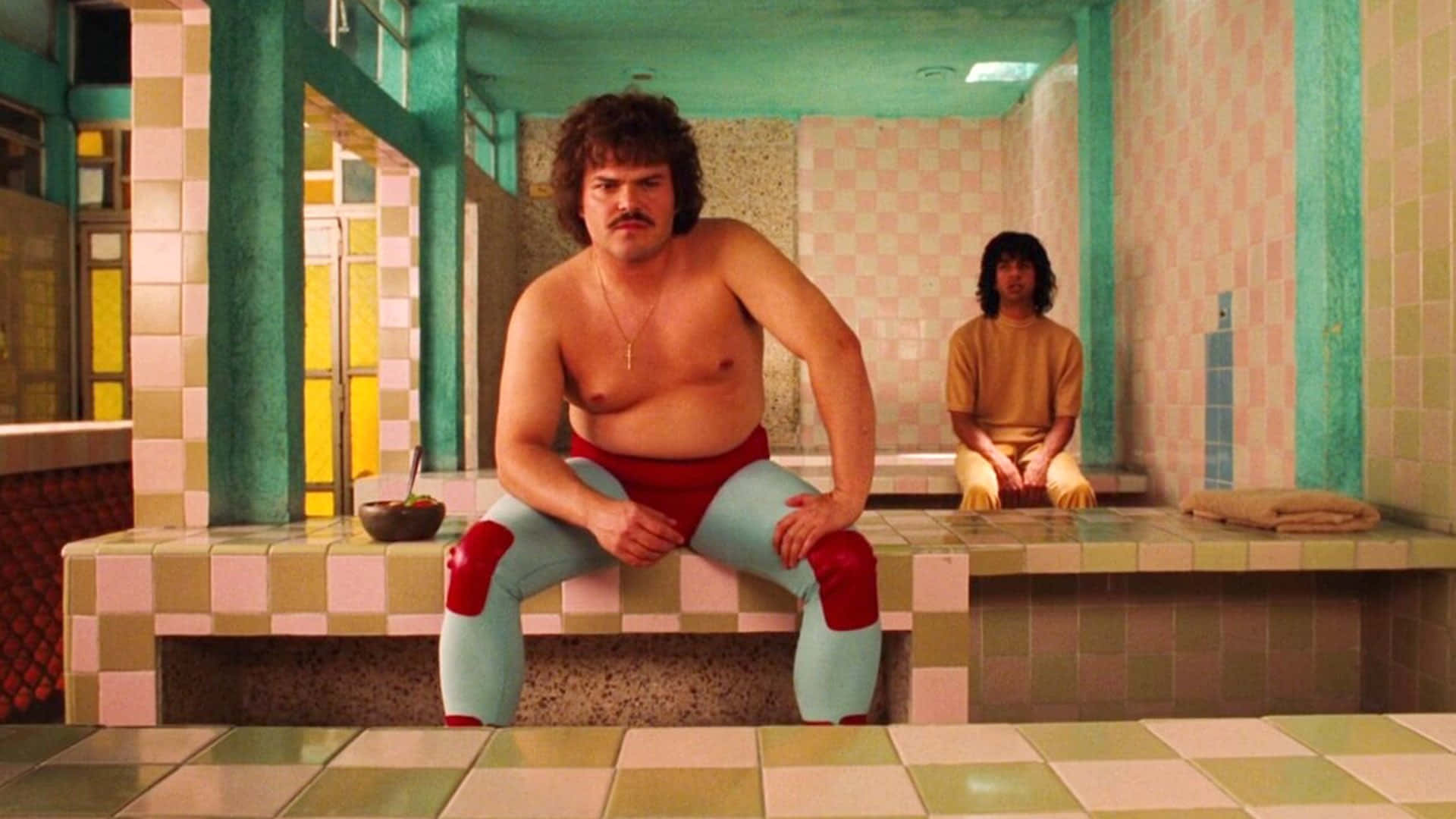 Retro Wrestler In Locker Room Background