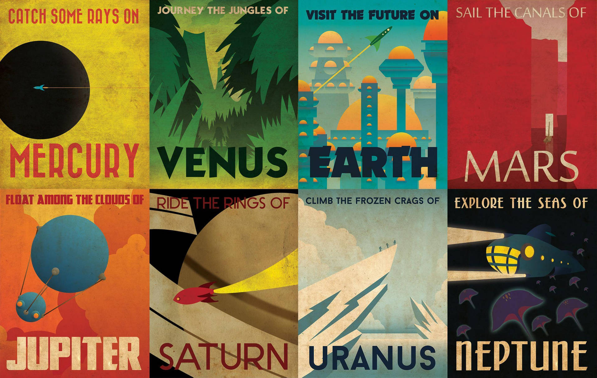 Retrofuturistic Planets Poster