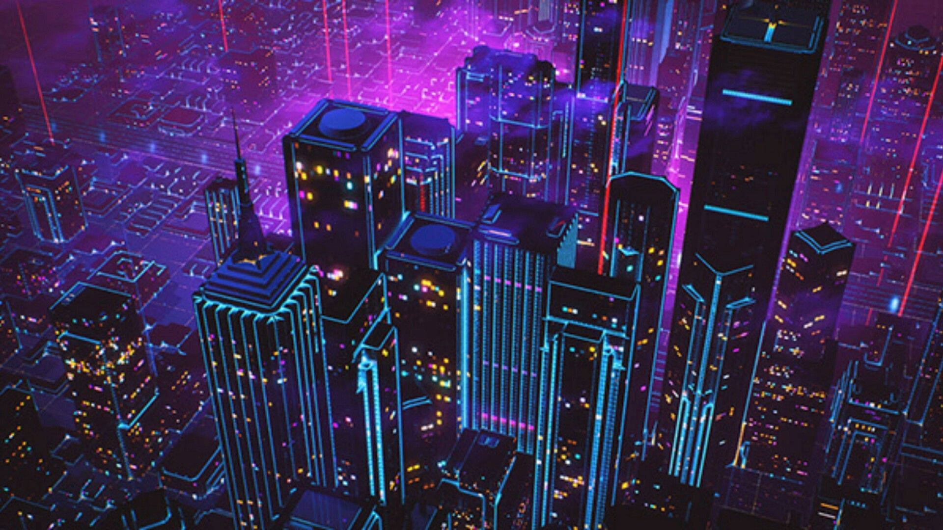 Retrowave City Aerial Shot Background