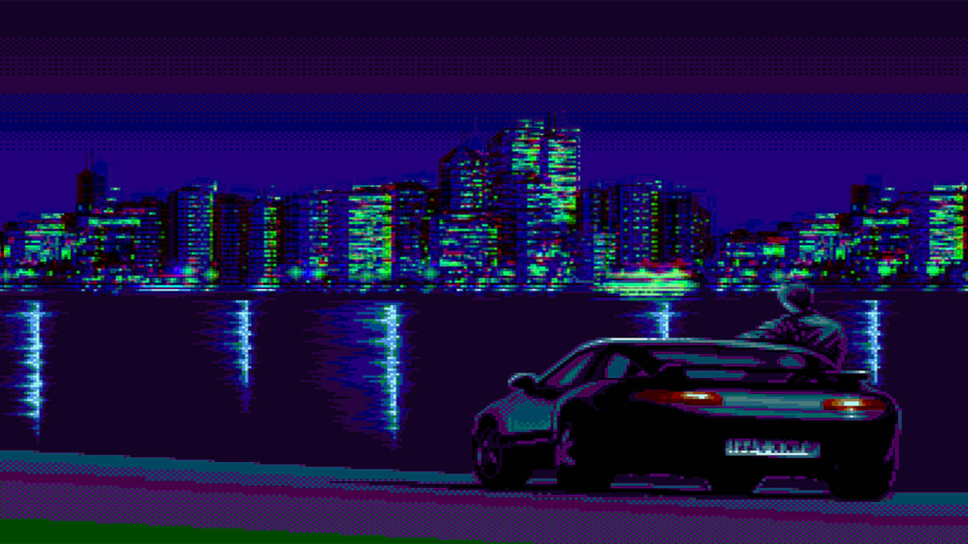 Retrowave City Pixel Art Background