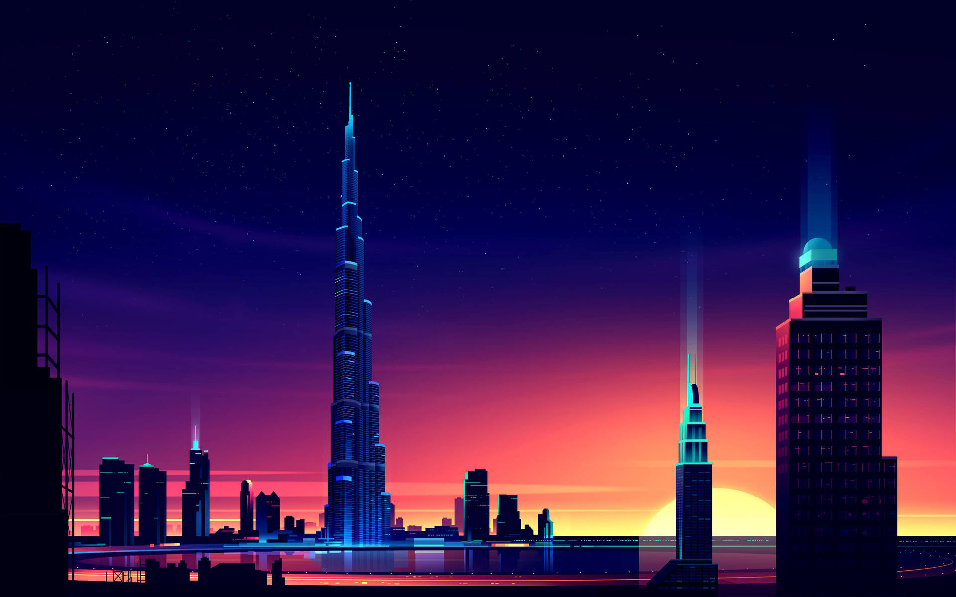 Retrowave City Sunset Background