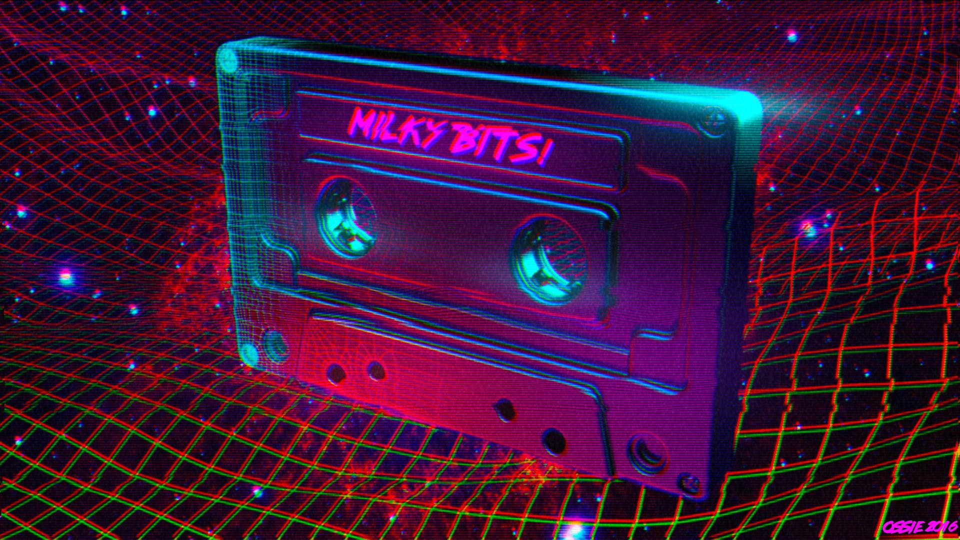 Retrowave Neon Cassette Tape Background