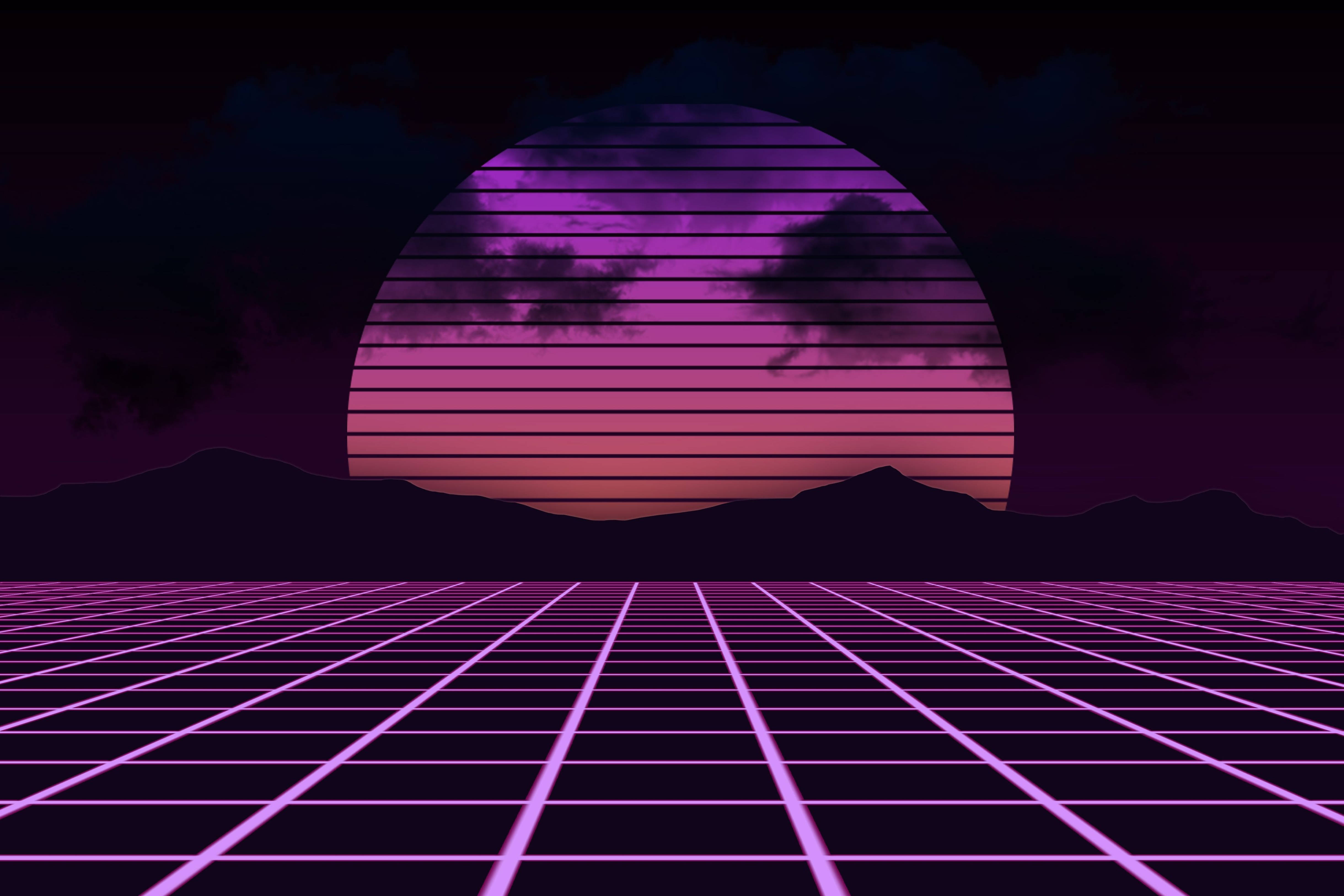 Retrowave Neon Landscape 4k Background