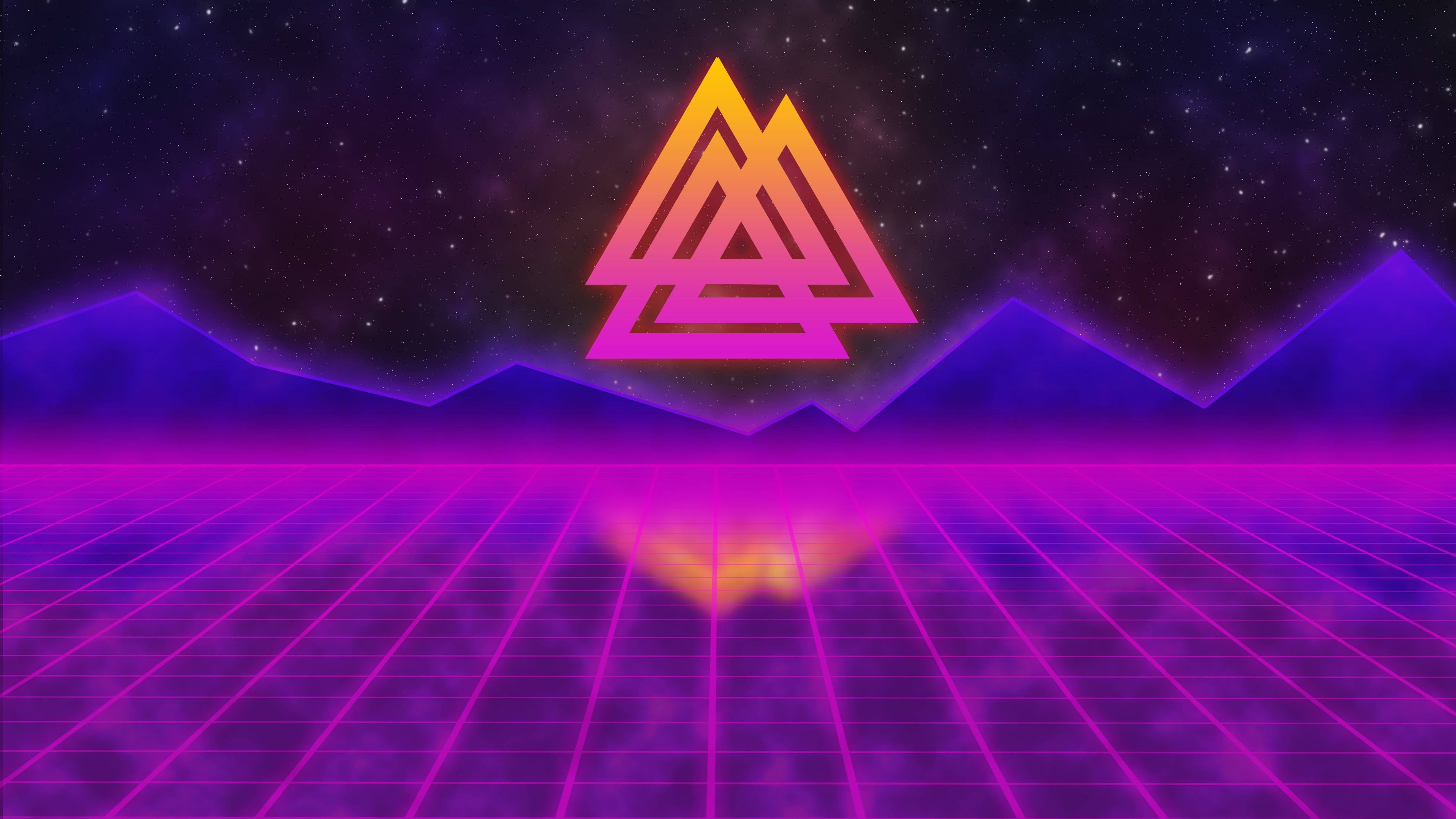 Retrowave Neon Landscape Triangles 4k Background