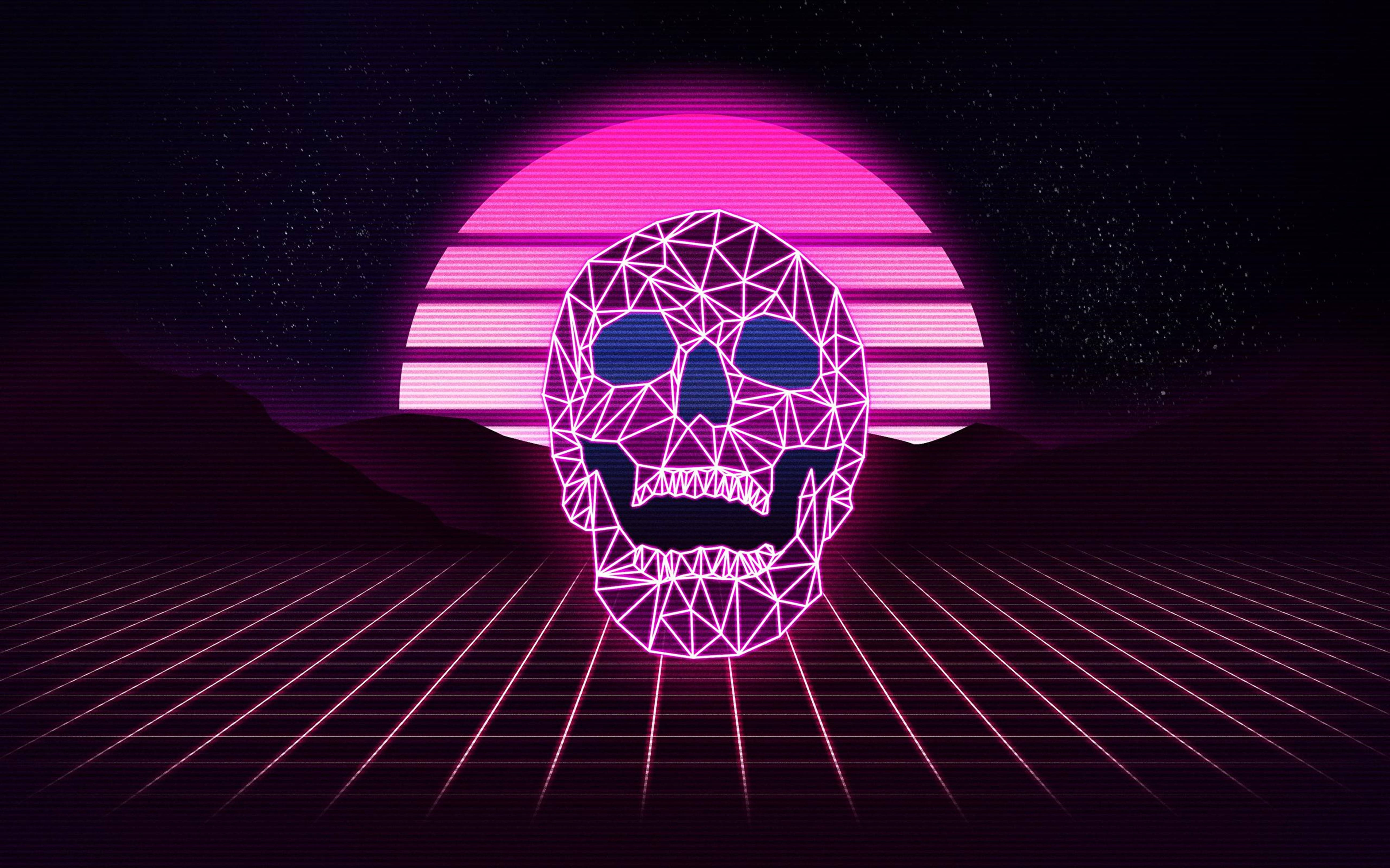 Retrowave Neon Purple Skull 4k