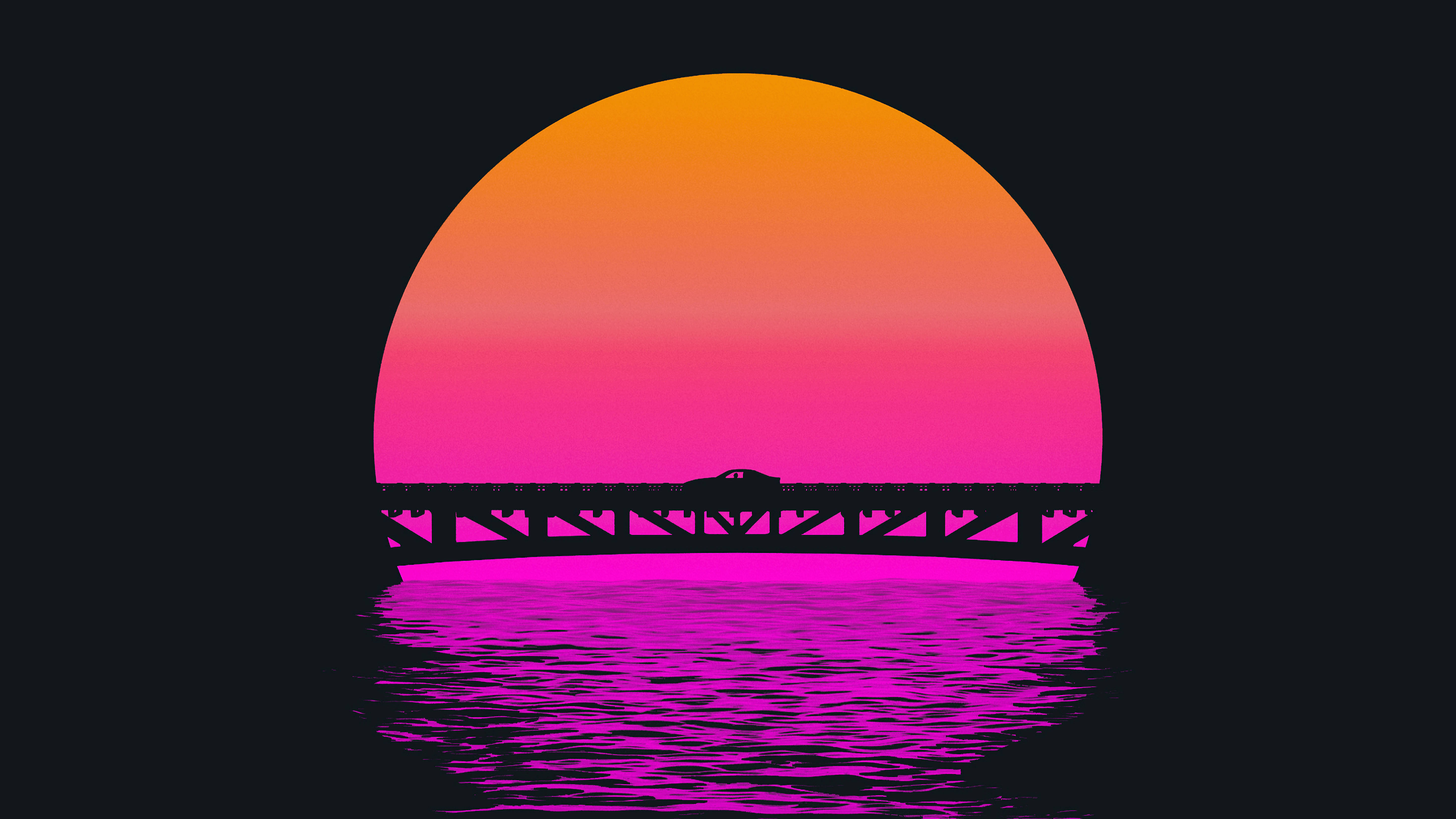 Retrowave Pink And Orange Bridge Archway 4k Background