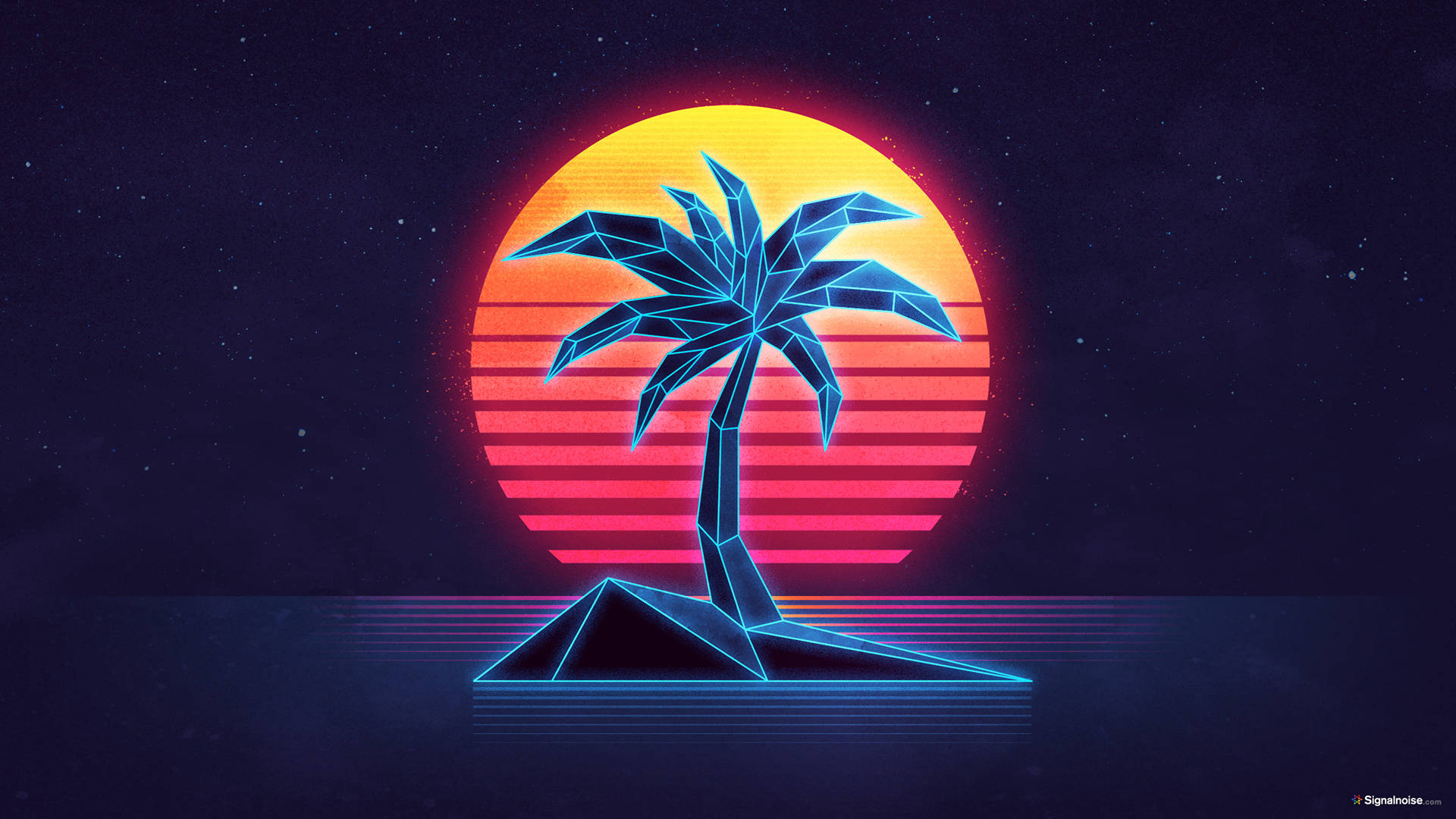 Retrowave Tropical Island Background