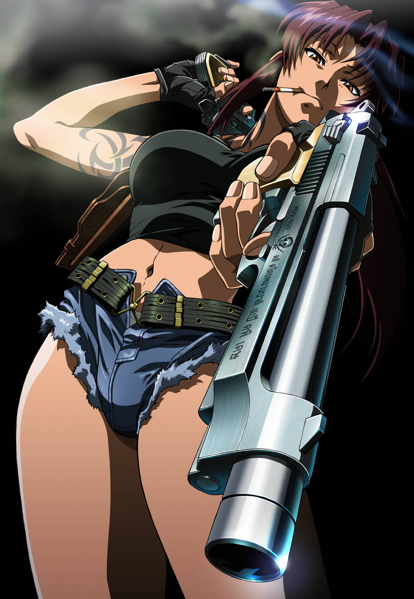 Revy Holding Gun Black Lagoon Background