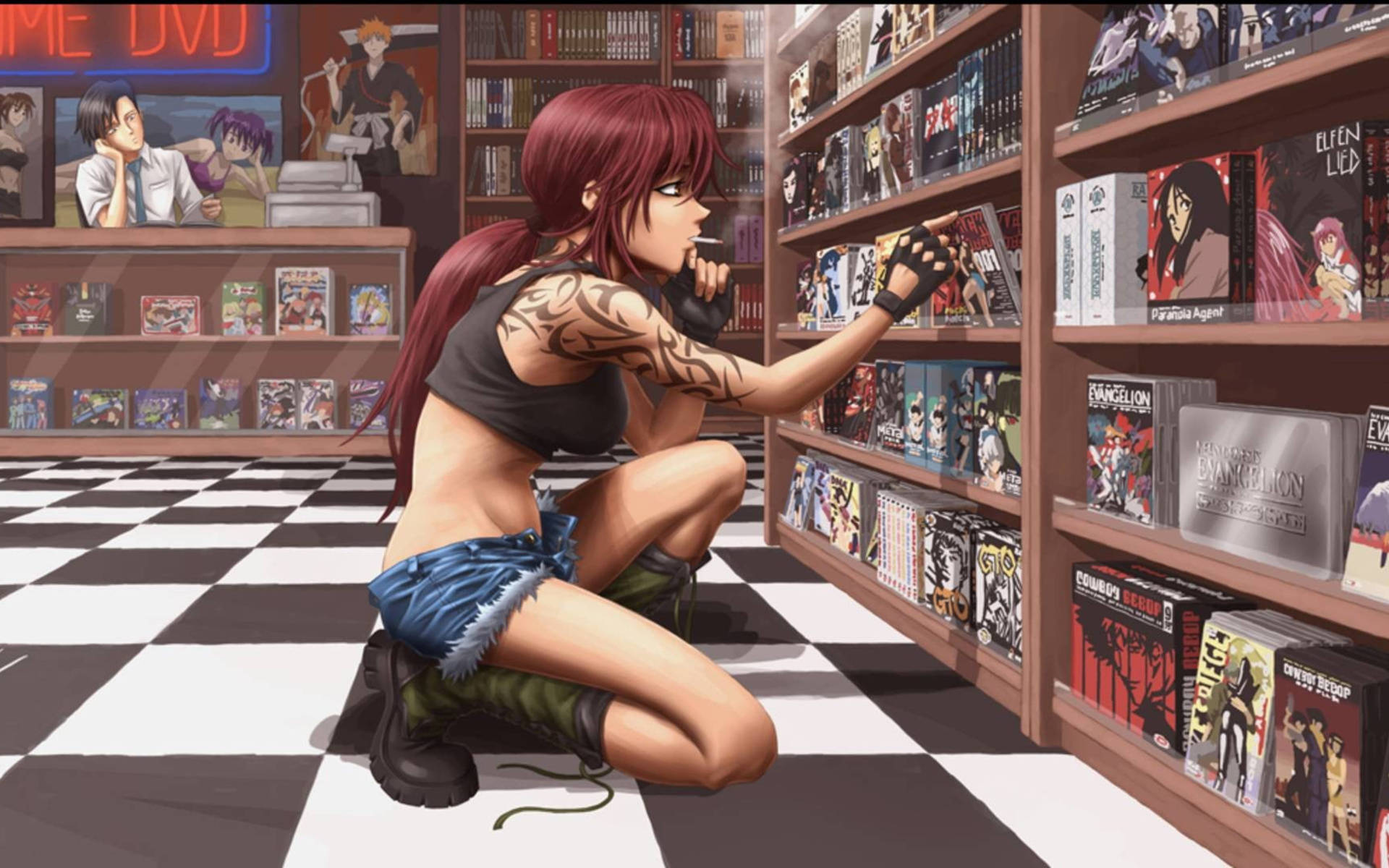 Revy Shopping At Store Background