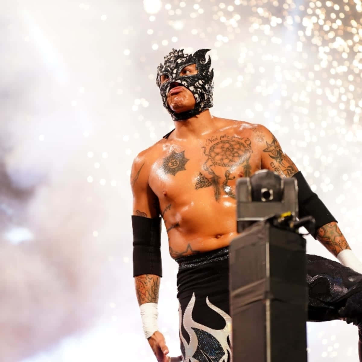 Rey Fenix Epic Photo Mexican Wrestler Fireworks Background