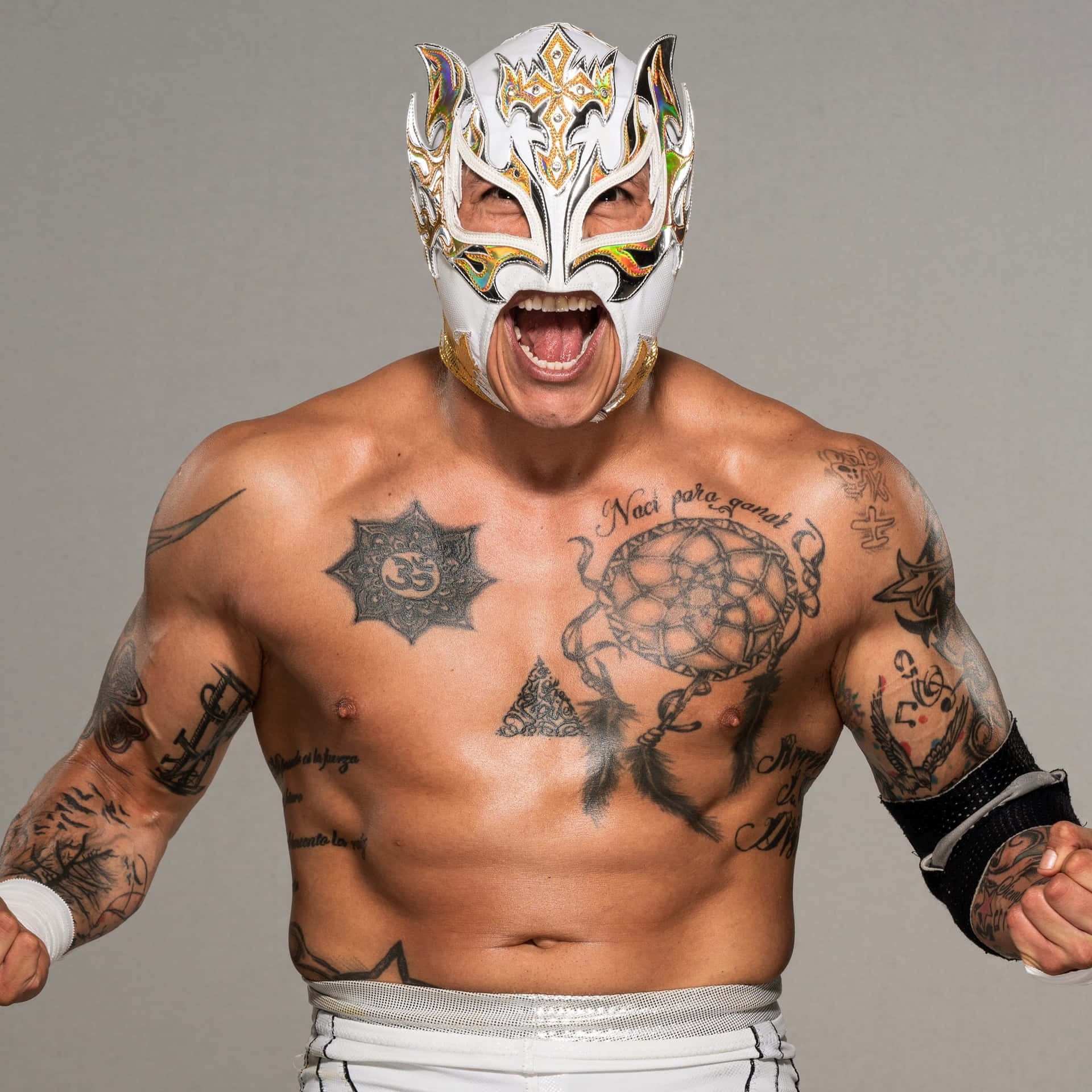 Rey Fenix, The Luchador Superstar, In His Signature White Mask Background