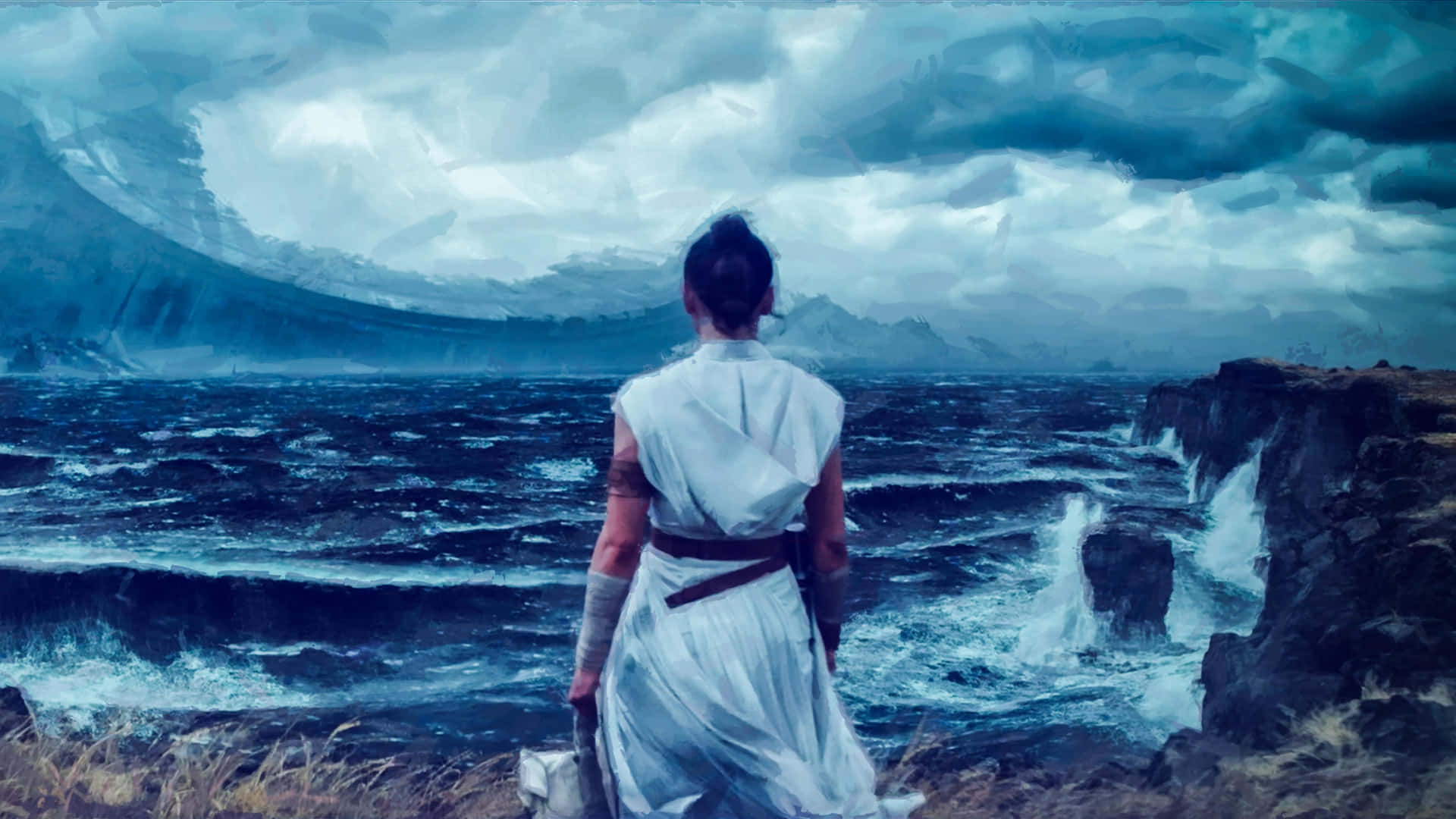 Rey Gazing Into The Distance Star Wars Art Background