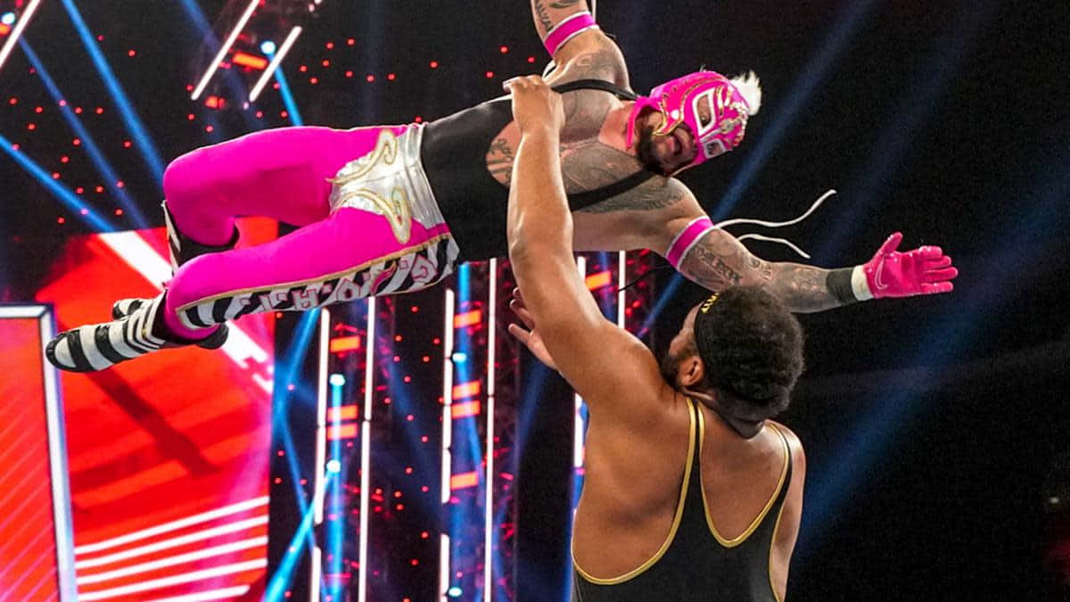 Rey Mysterio Mid Air Attack Wrestling Match Background