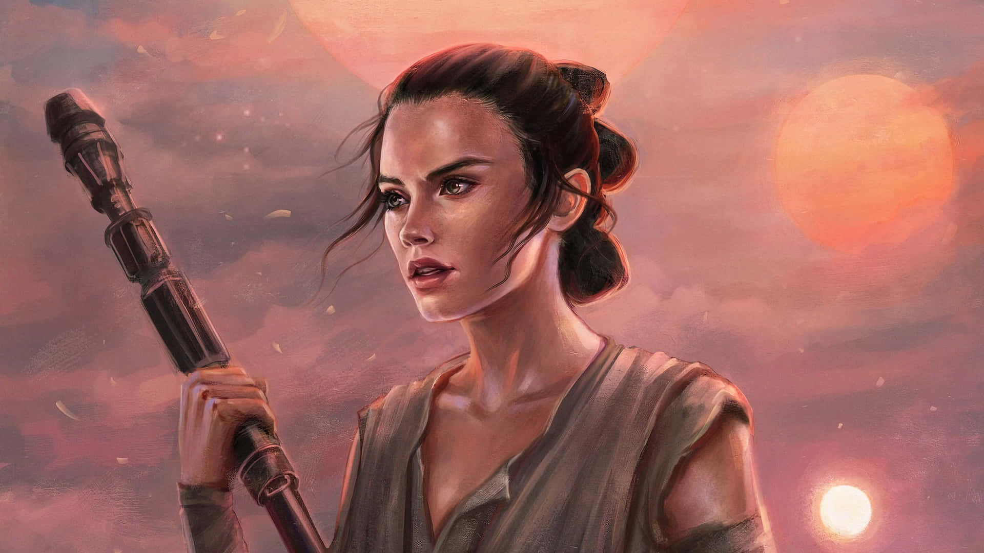 Rey Takes On The Challenge In Star Wars Background