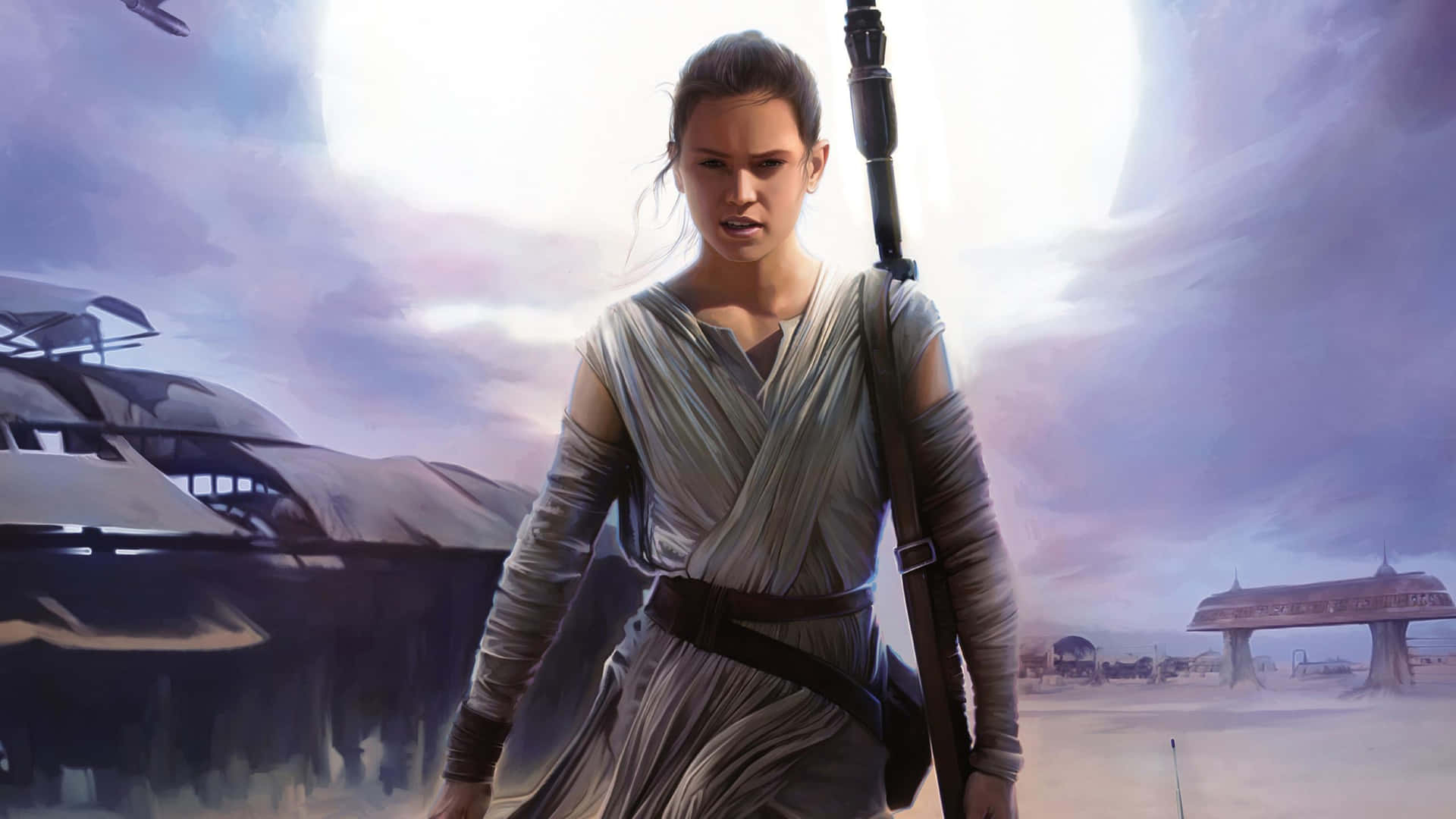 Rey, With Lightsaber In Hand, Prepares To Take On The Dark Side Background