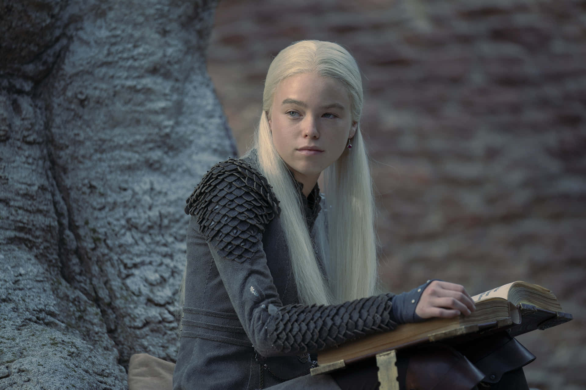 Rhaenyra Targaryen Holding A Book Background
