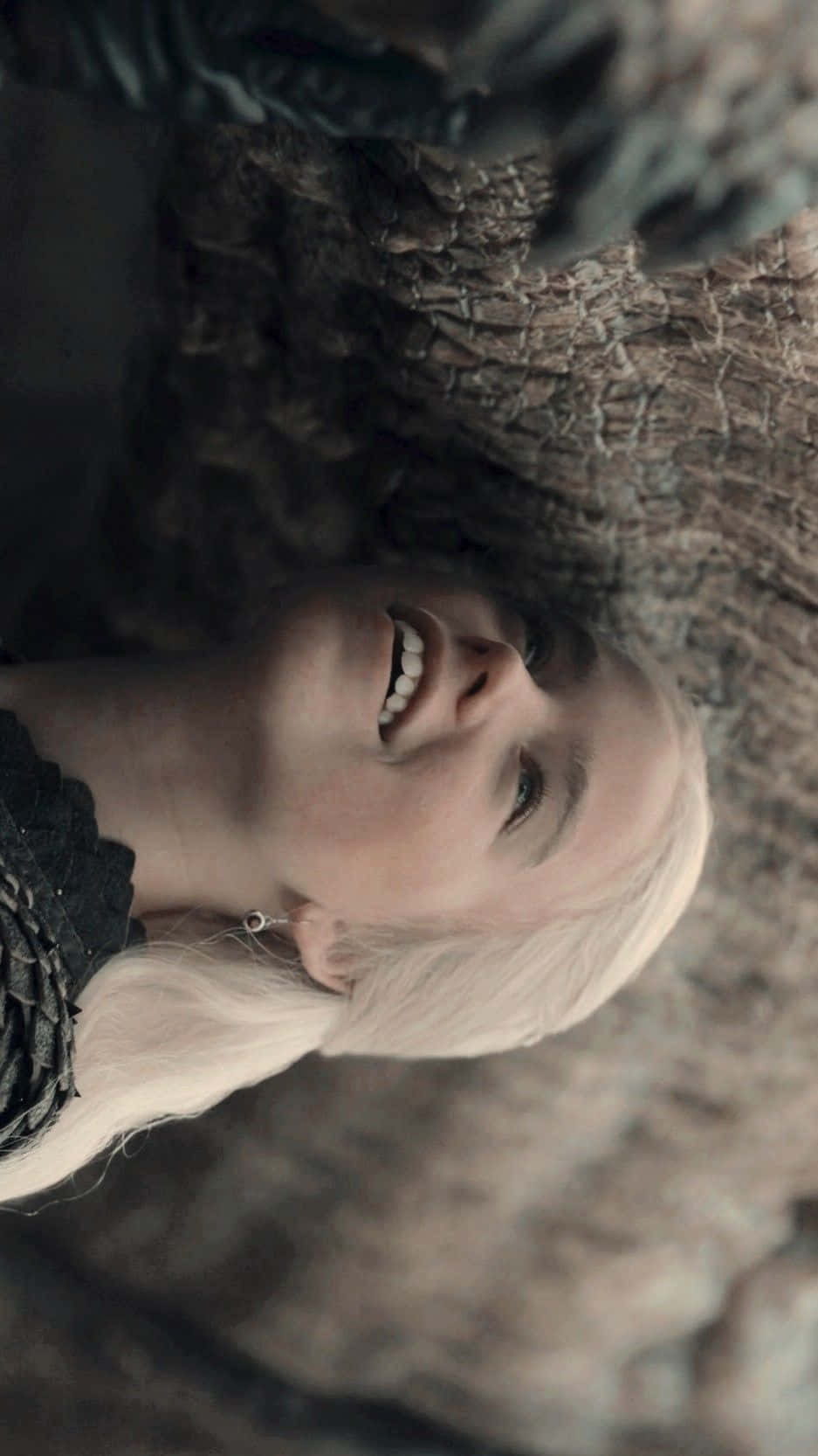 Rhaenyra Targaryen Smiling With Dragon Background