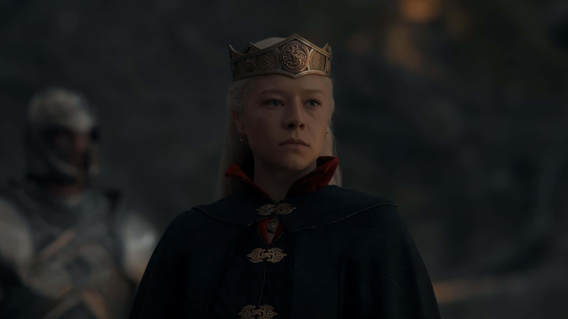 Rhaenyra Targaryen Wearing Crown Dark Background