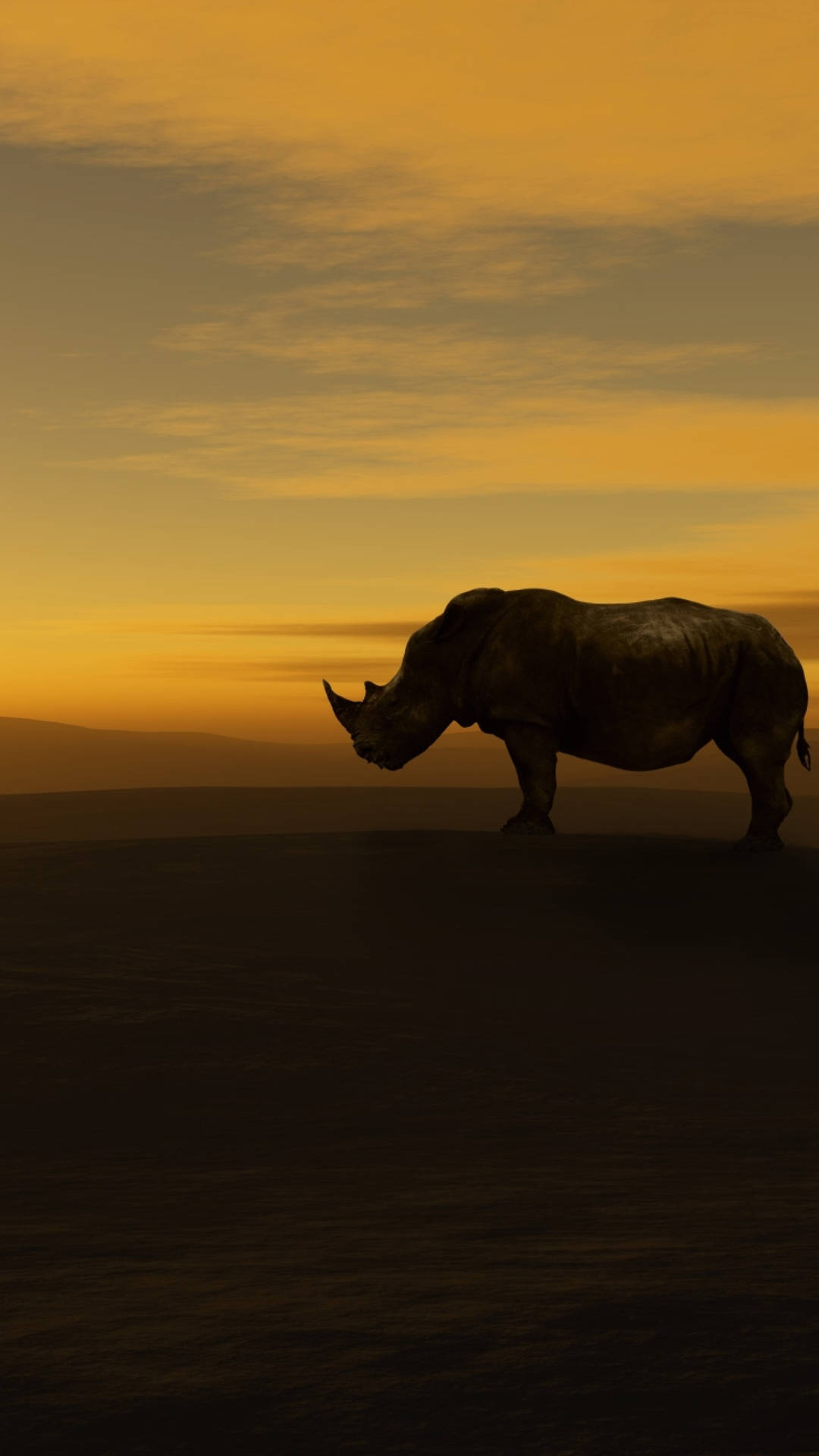 Rhinoceros In Sundown Background