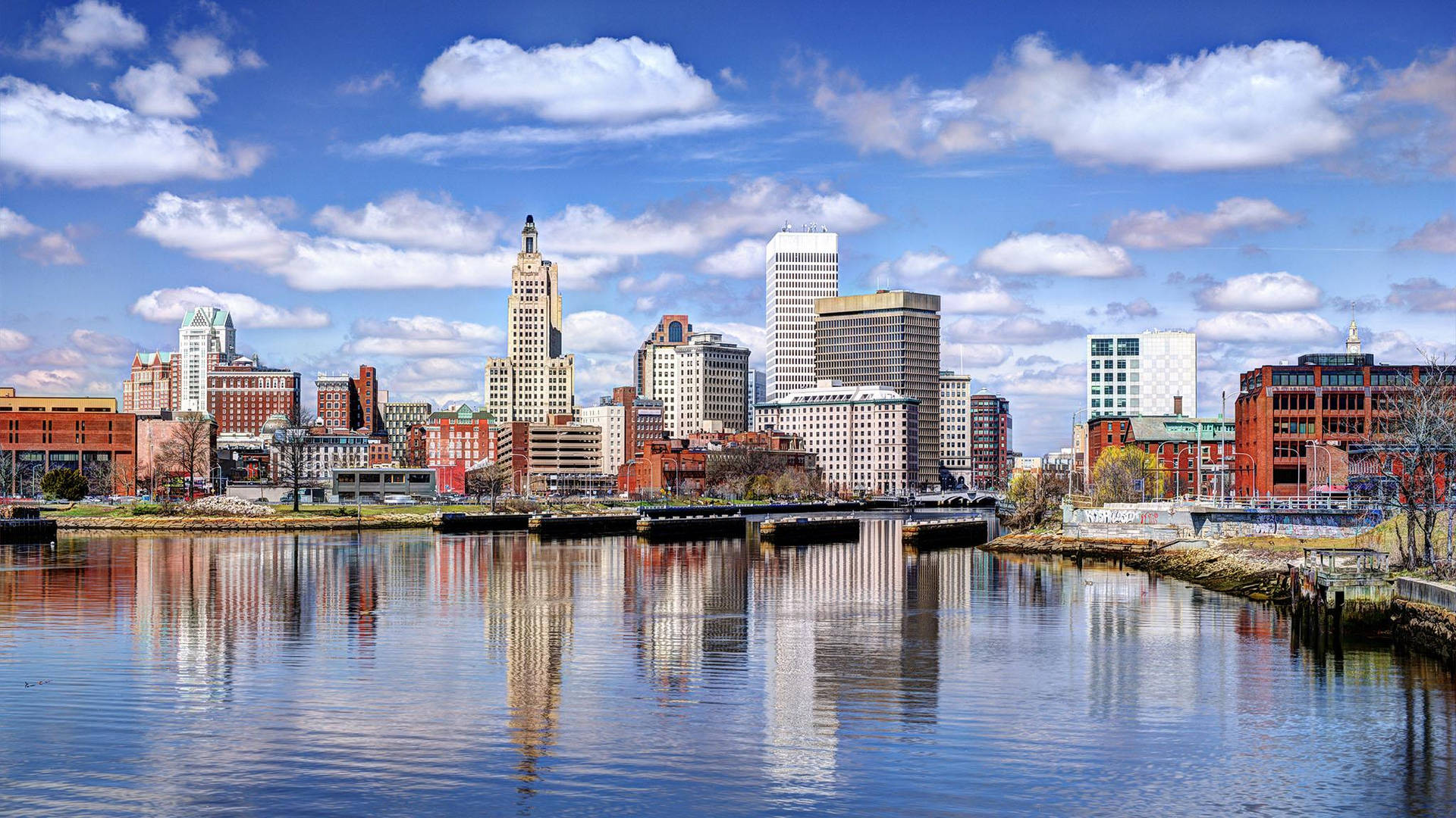 Rhode Island's Business District In The Daytime Background