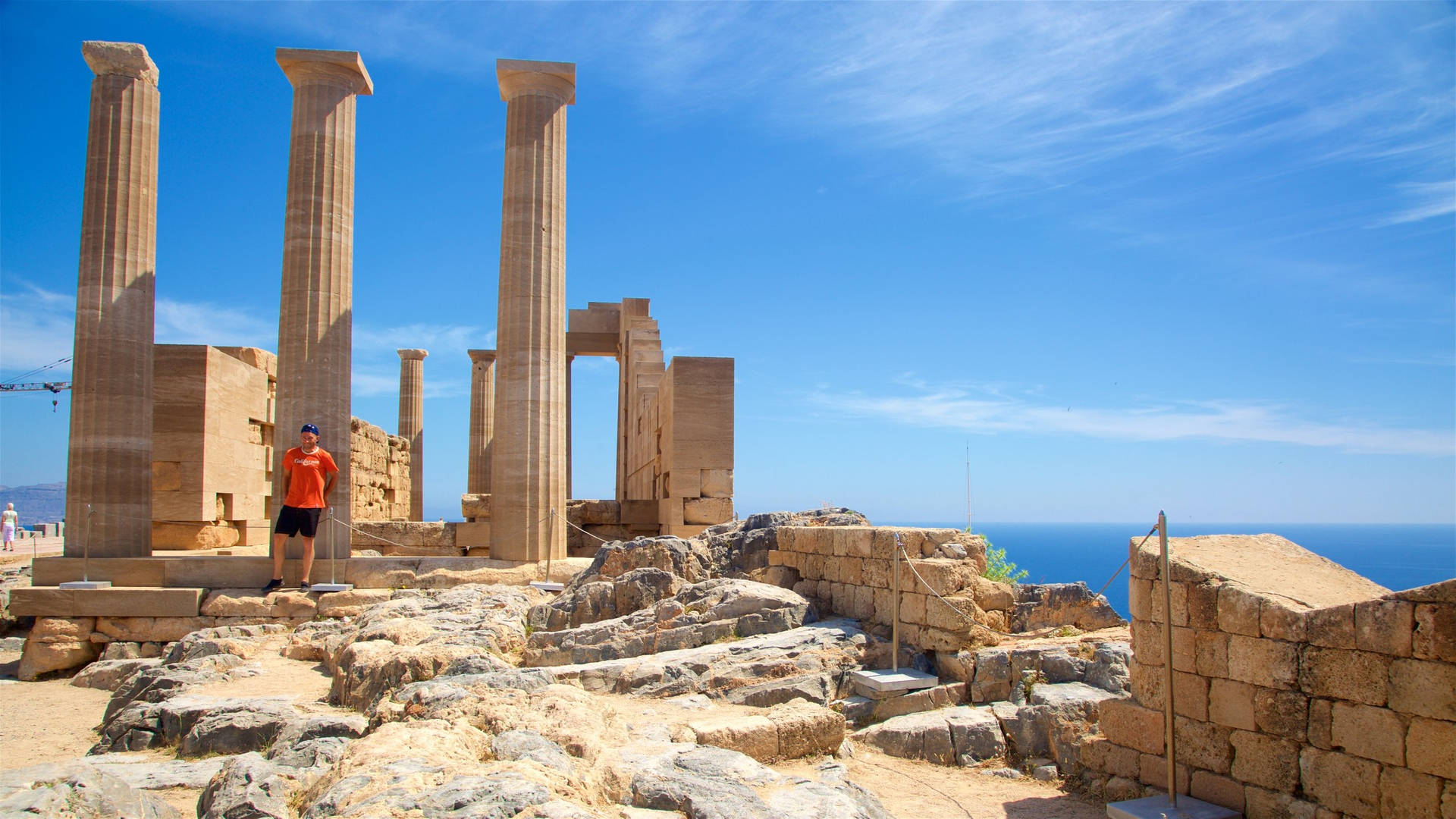 Rhodes Ruins Person Standing Background