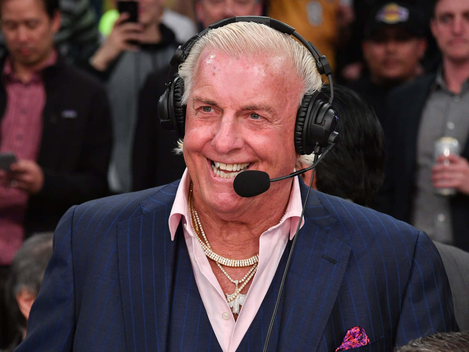 Ric Flair During Live Telecast Of Basketball Game Background
