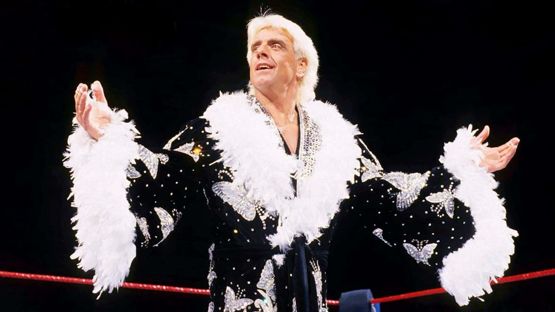Ric Flair Wearing Black Robe With White Fur
