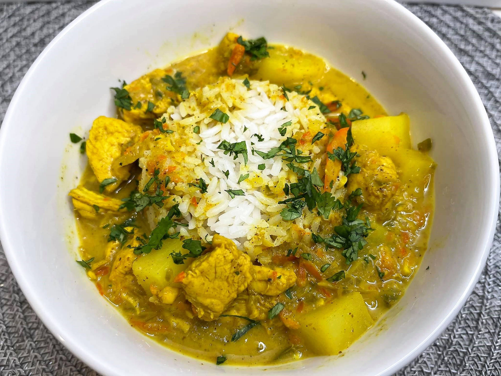 Rice Drenched In Yellow Curry Background