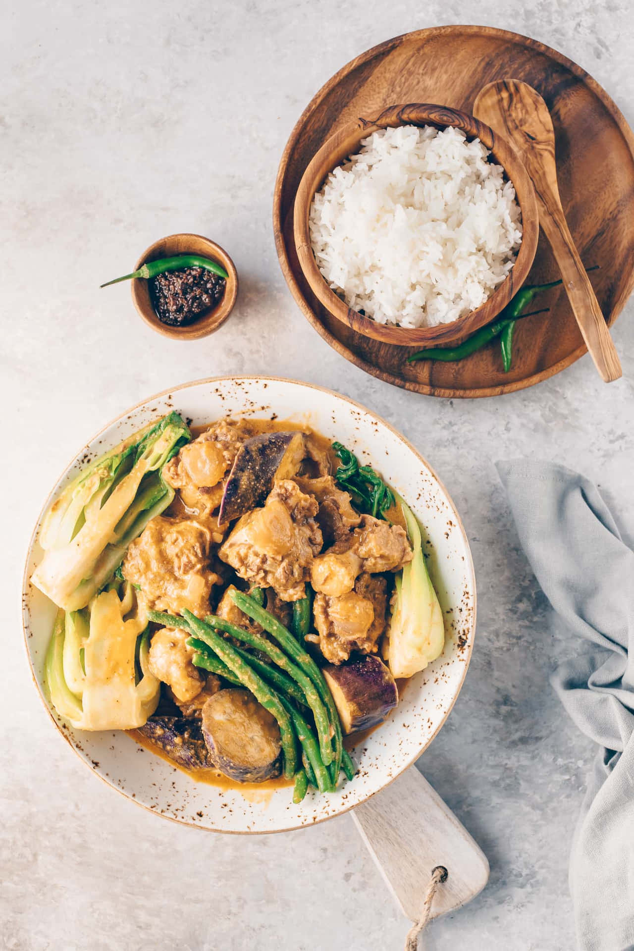 Rice, Shrimp Paste And Kare-kare Meal Background