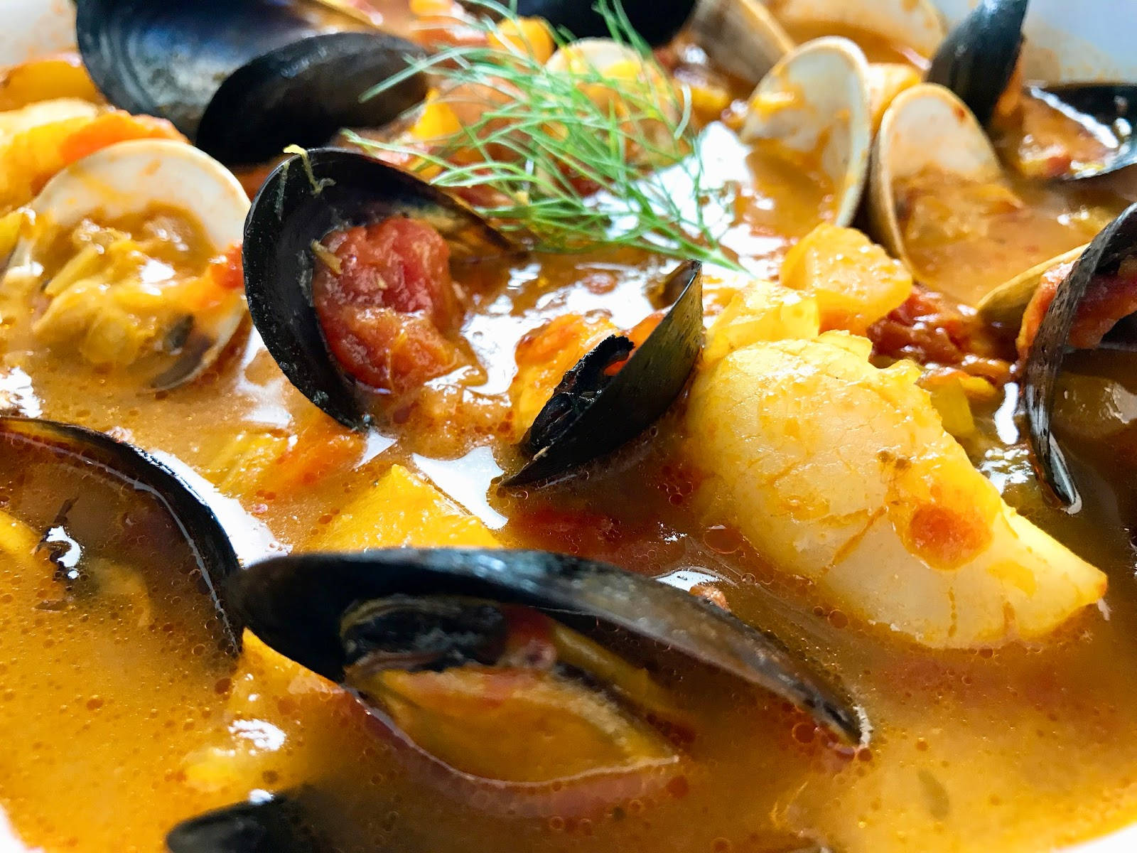 Rich Orange Sauce Bouillabaisse Dish Background