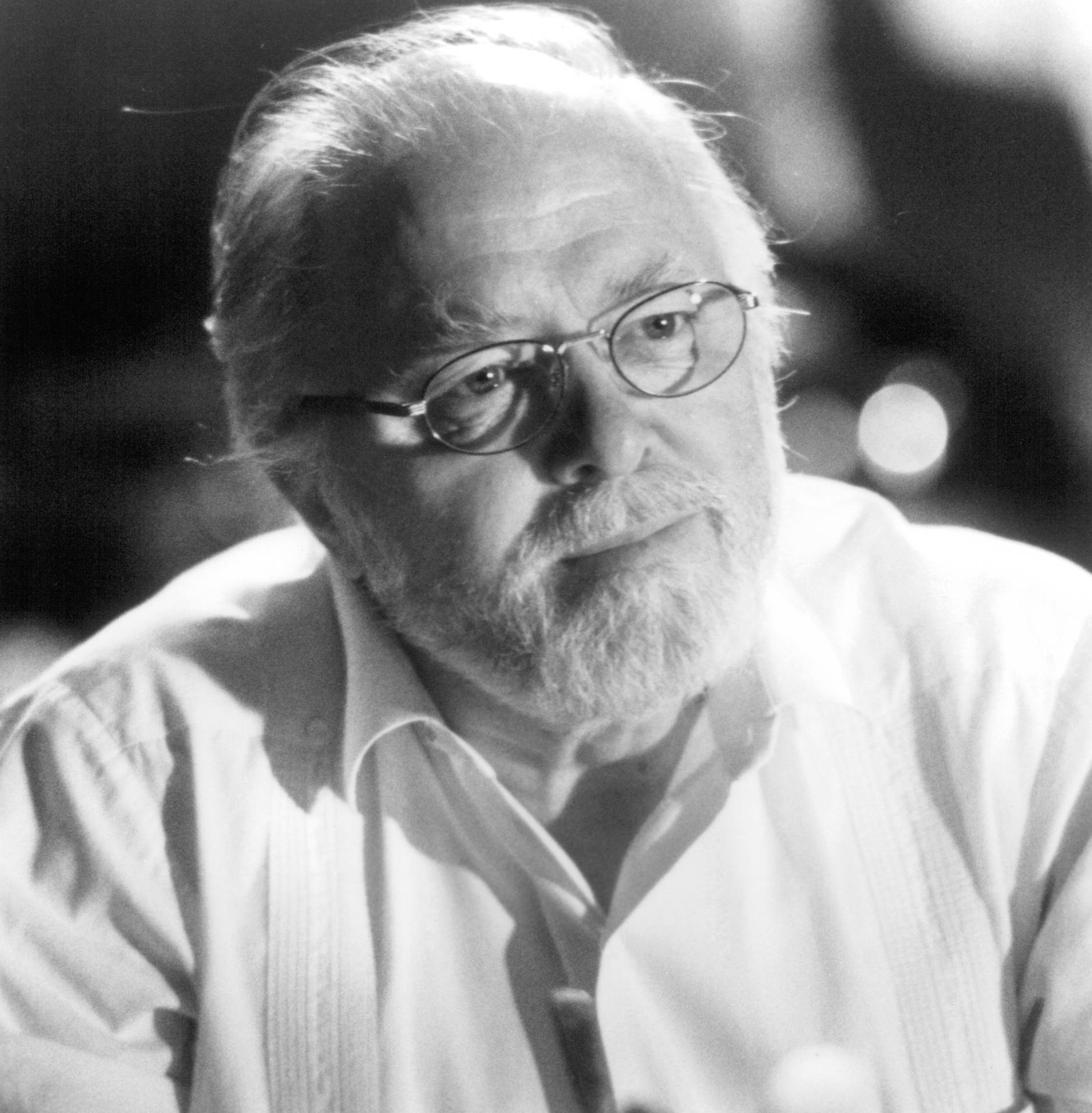 Richard Attenborough Black And White In Glasses Background