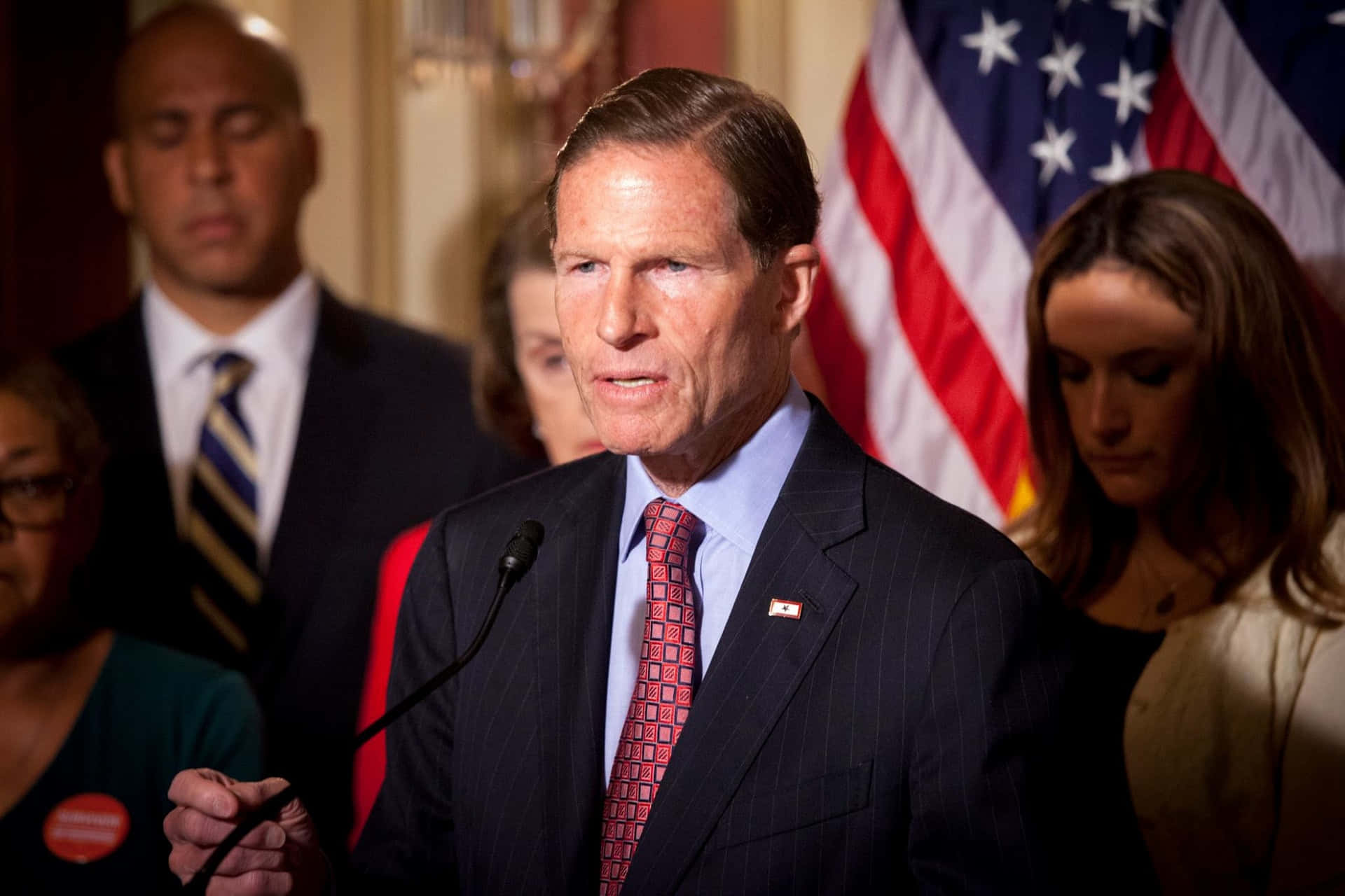 Richard Blumenthal In Front Of The American Flag