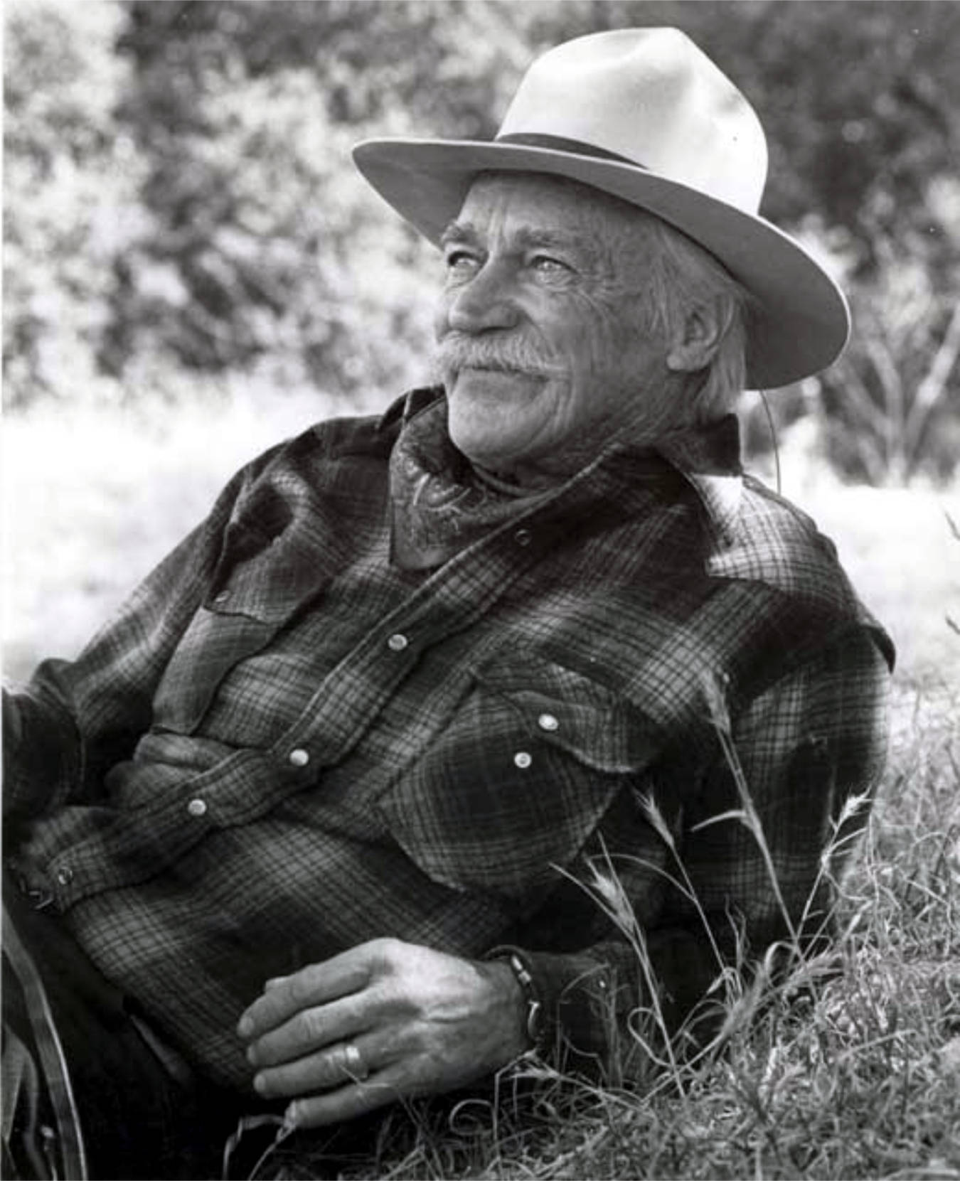 Richard Farnsworth Black And White On Grass Cowboy Background