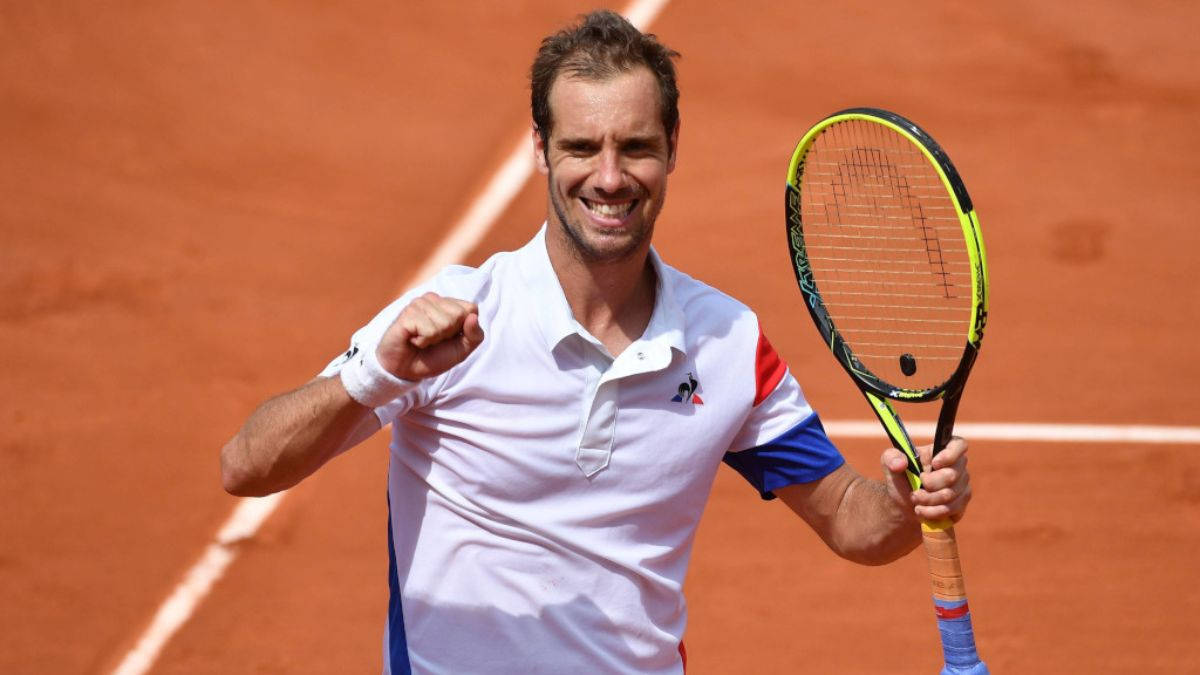 Richard Gasquet Smiling Fist Pump Background