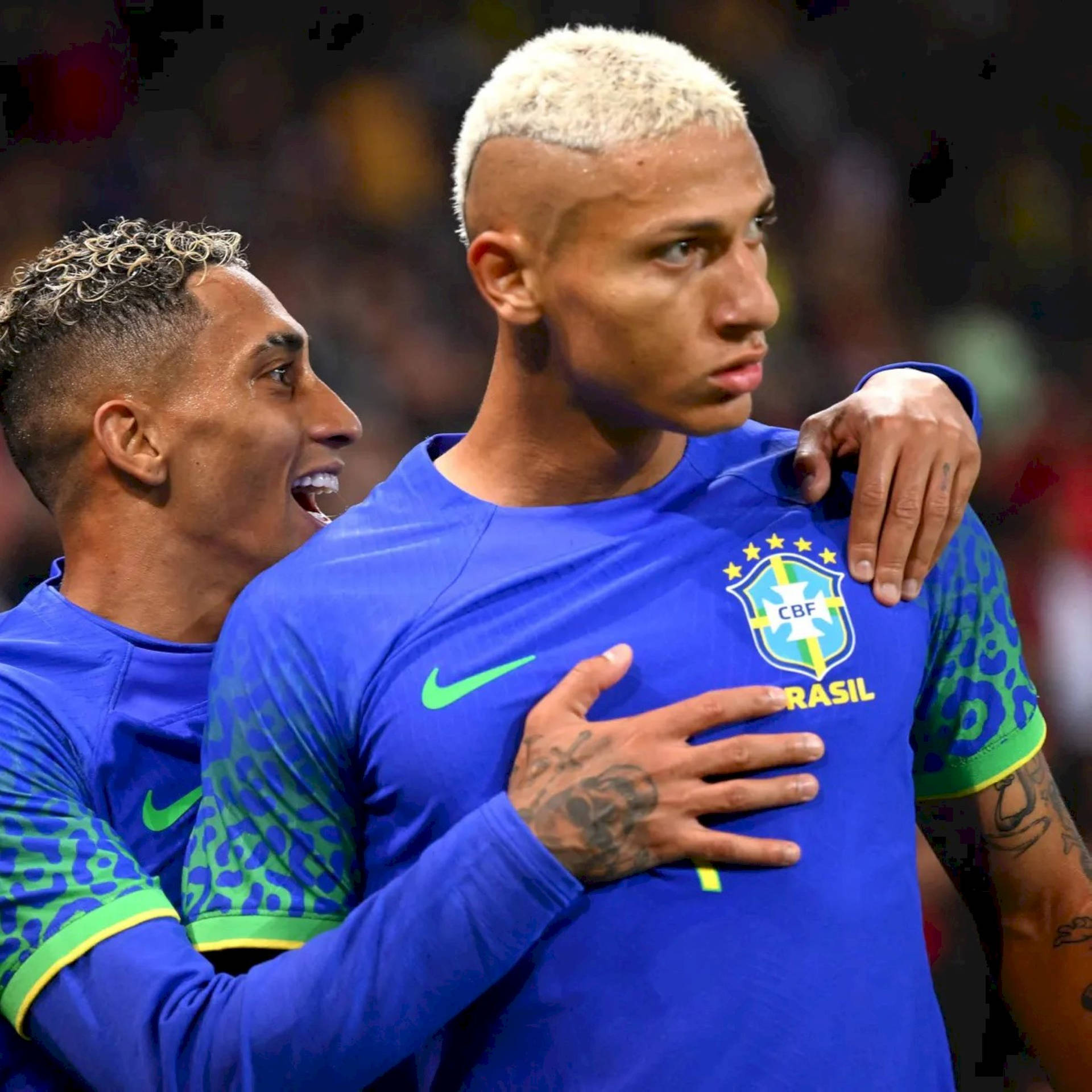 Richarlison De Andrade Hugged By Teammate Background