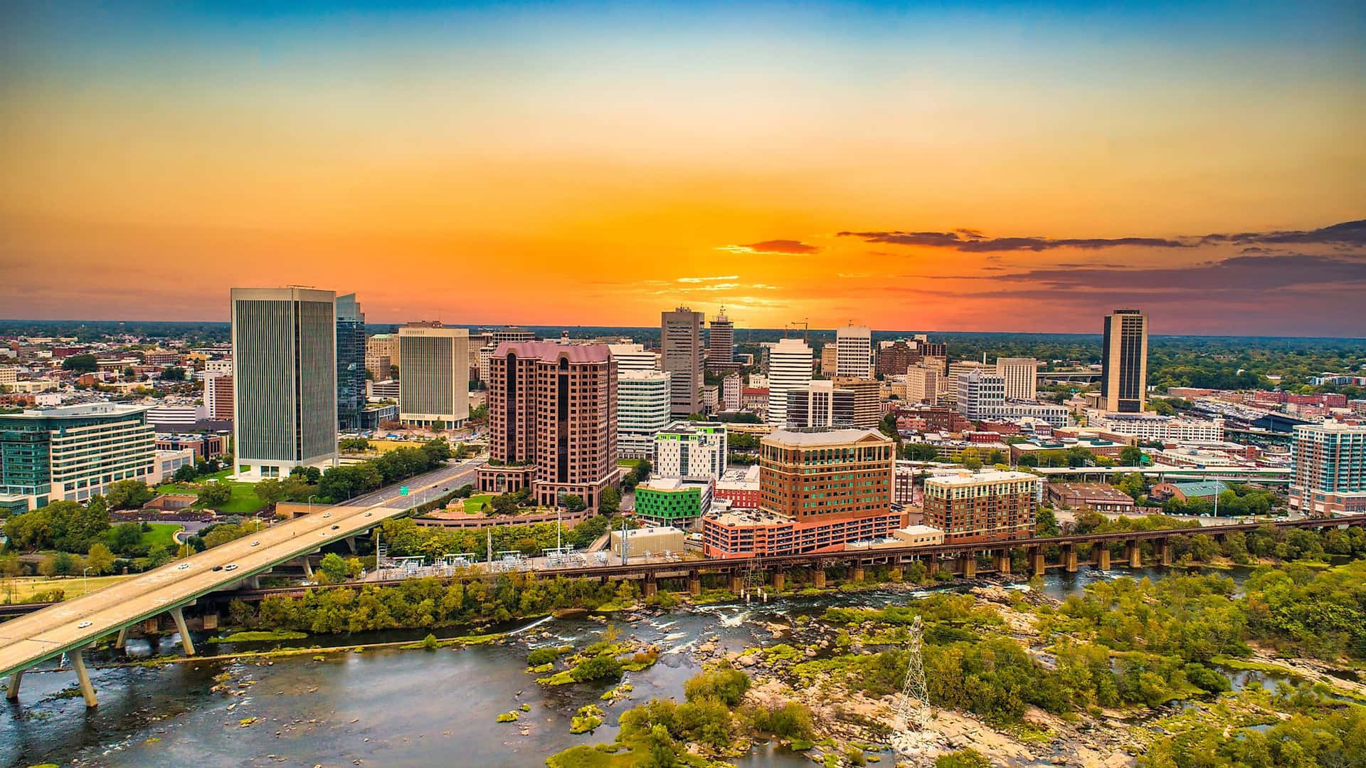 Richmond Skyline Sunset Aerial View Background