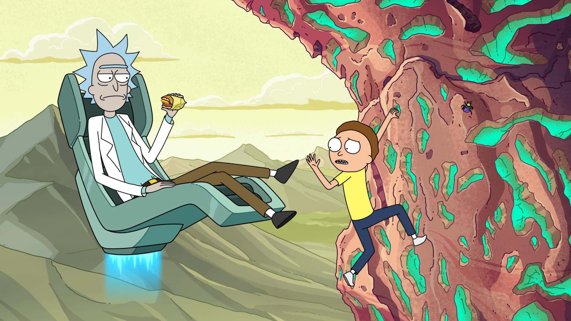 Rick And Mort In A Helicopter Background