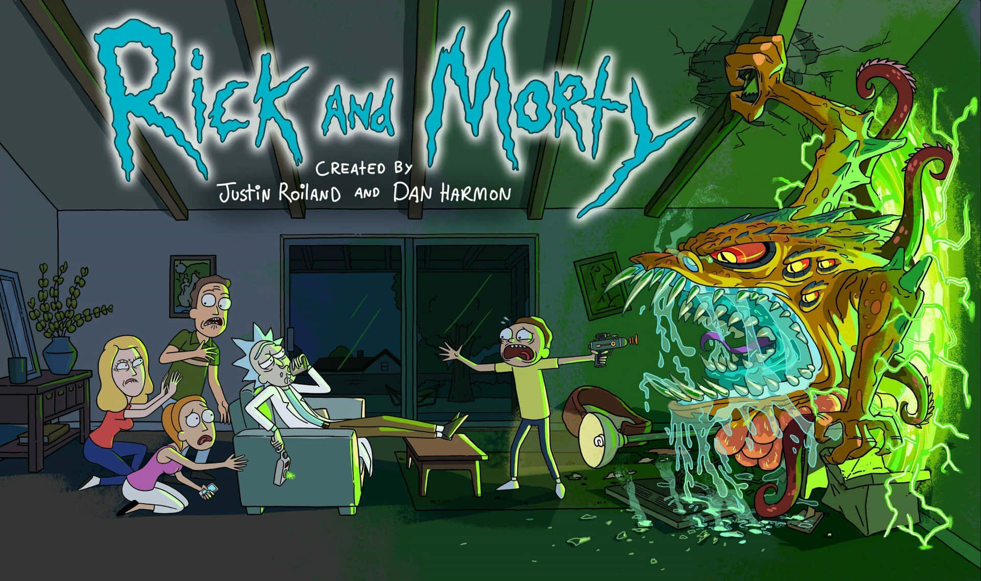 Rick And Morty Alien Invasionlaptop Background