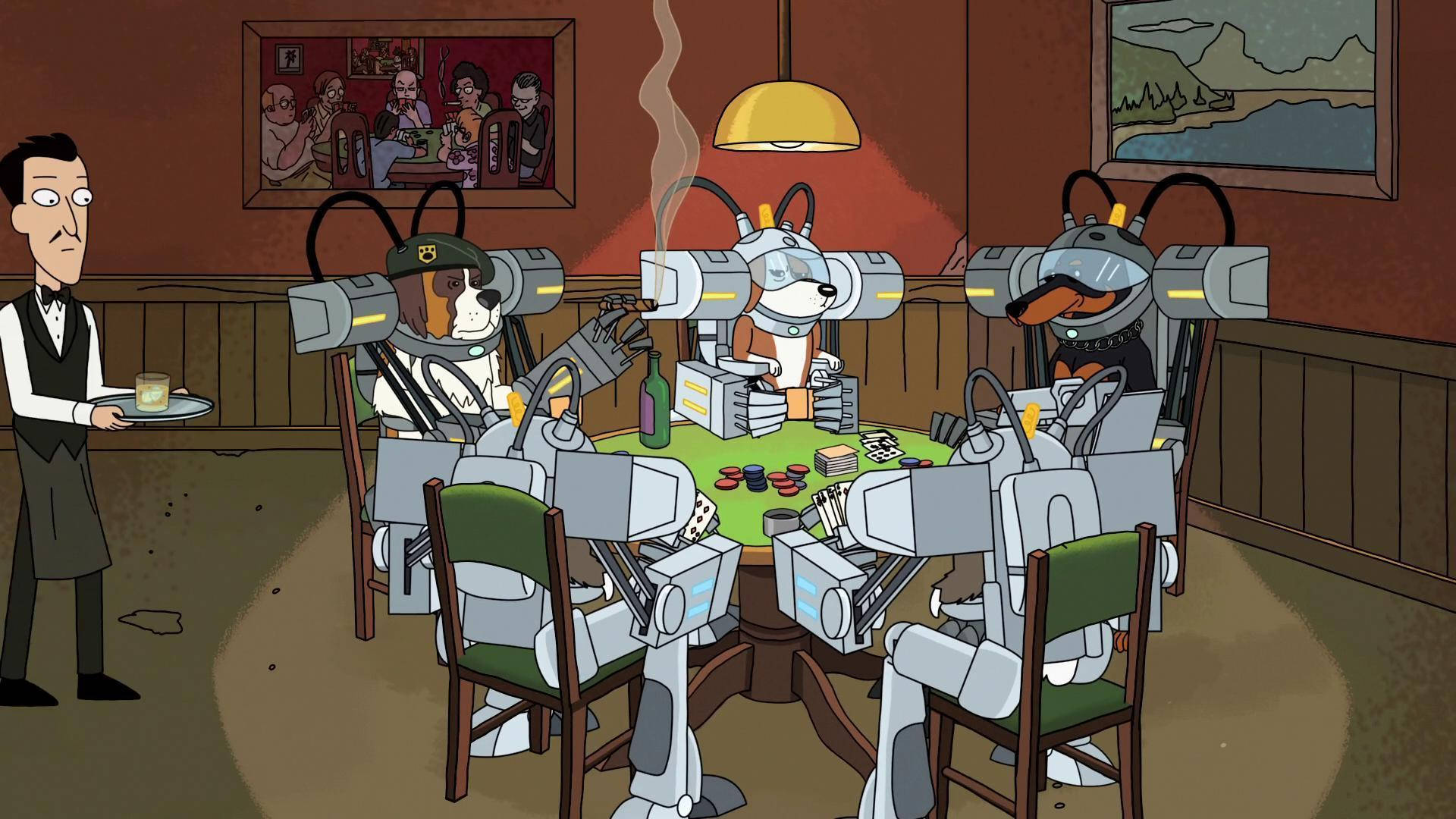 Rick And Morty Dogs Playing Poker Background