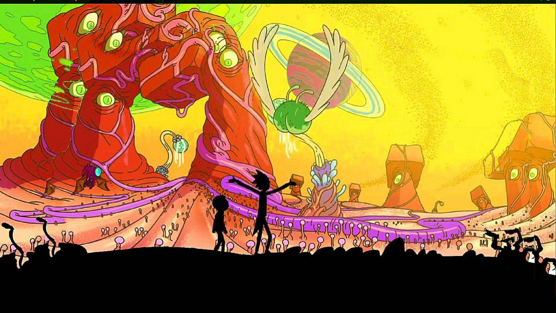 Rick And Morty Explore The Alien Planet Of Gazorpazorp Background